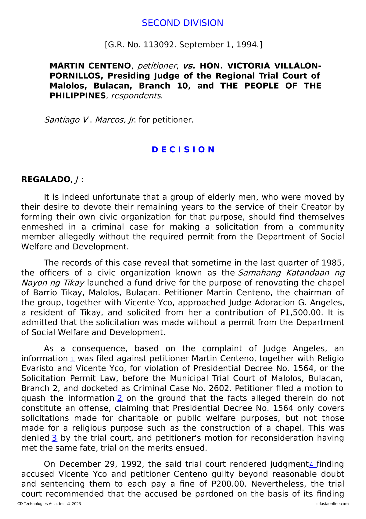 127672-1994-Centeno V - Autonomous And Is Managed By The Arellano Law ...