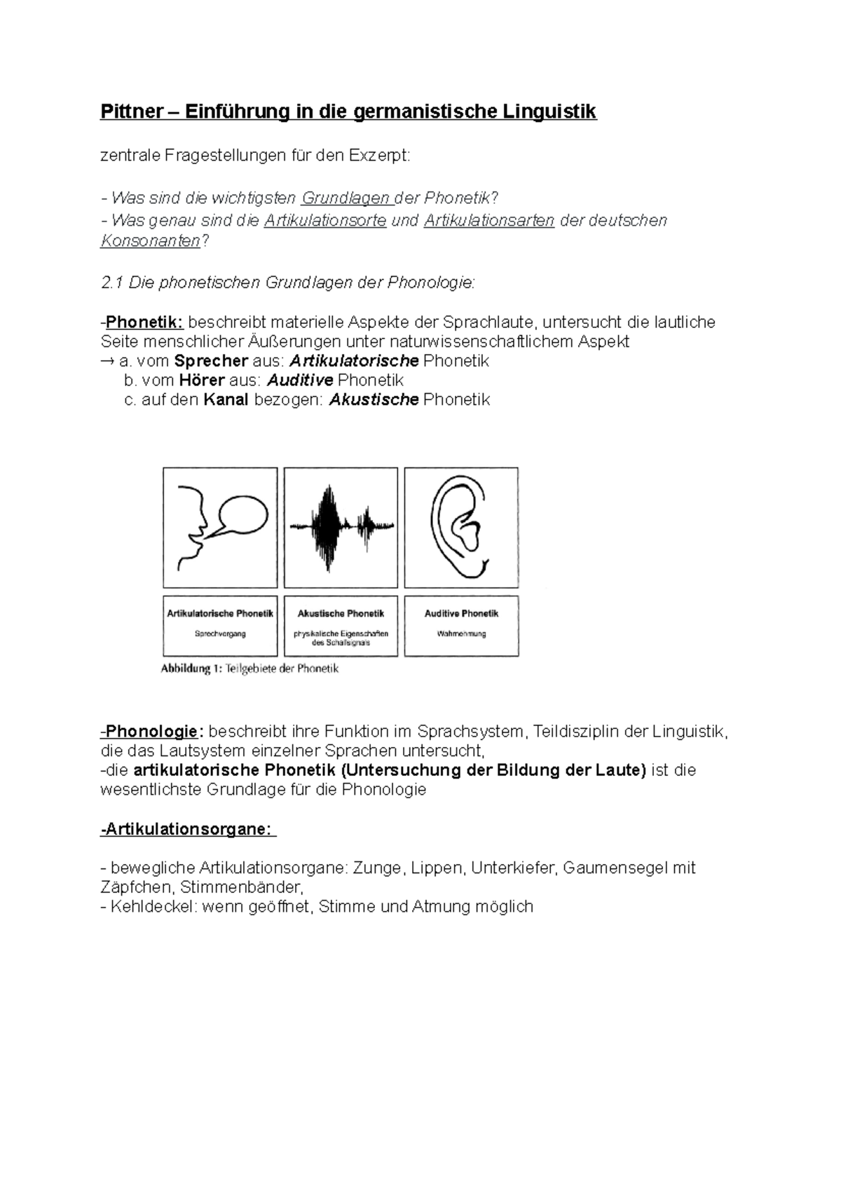 Pittner - Linguistik - Zusammenfassung - Pittner – Einführung in die