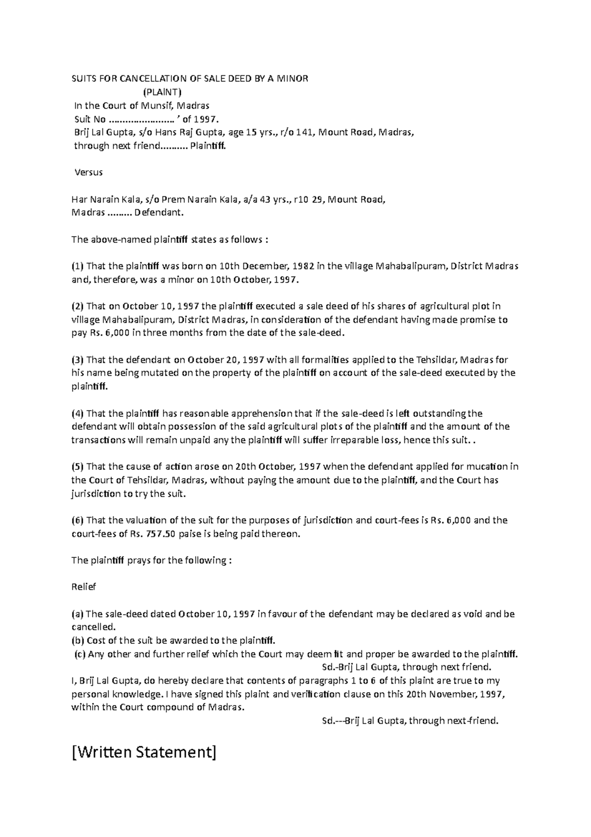 8 Suits FOR Cancellation OF SALE DEED BY A Minor SUITS FOR