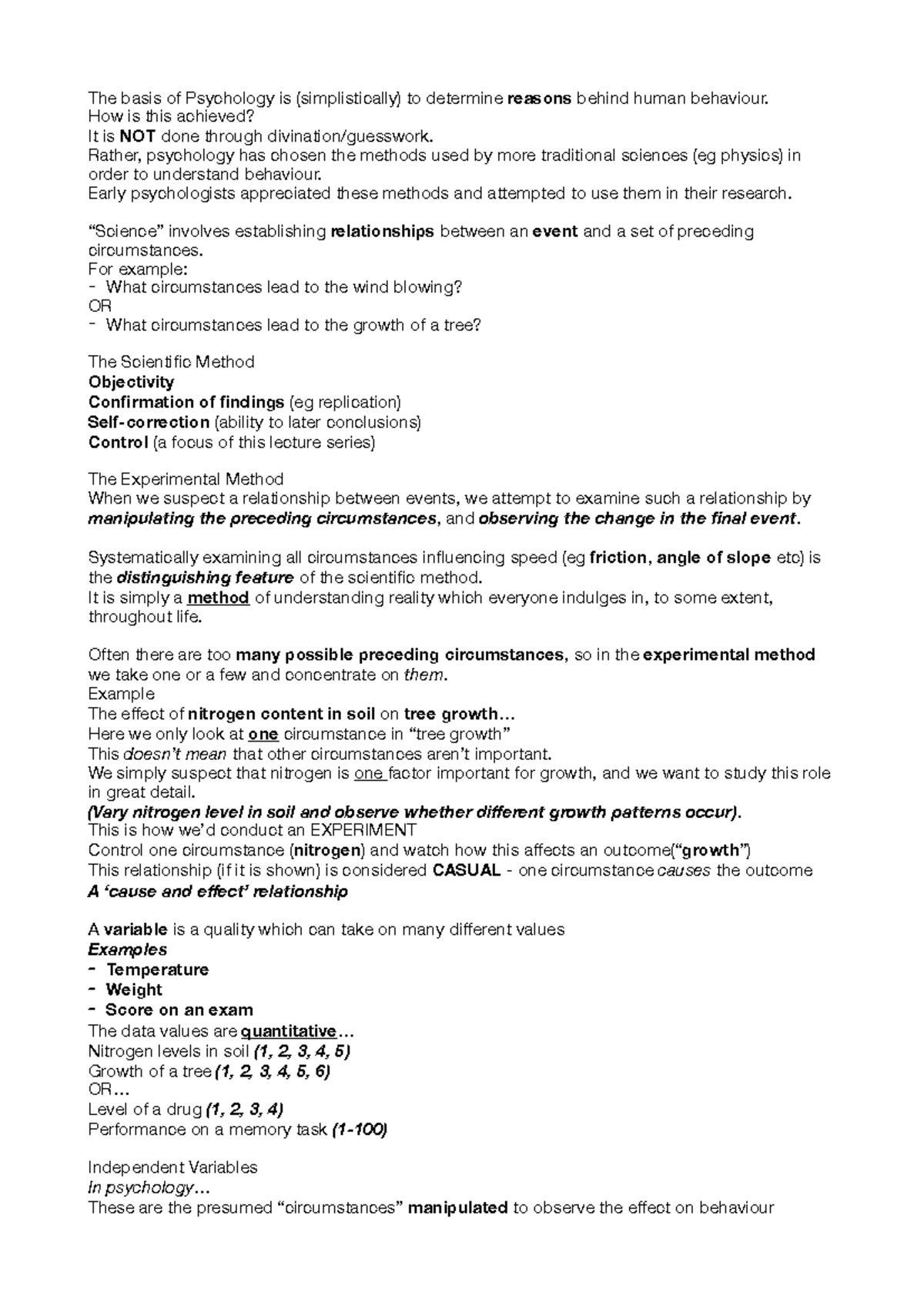 Module One Notes - The basis of Psychology is (simplistically) to ...