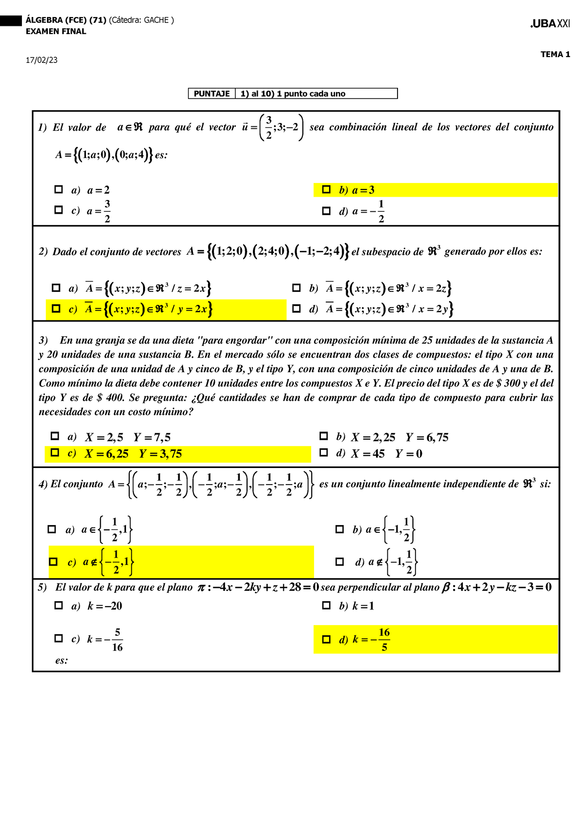 Examen Final Algebra 2C 2022 Tema 1 A4 Febrero Respuestas Campus ...