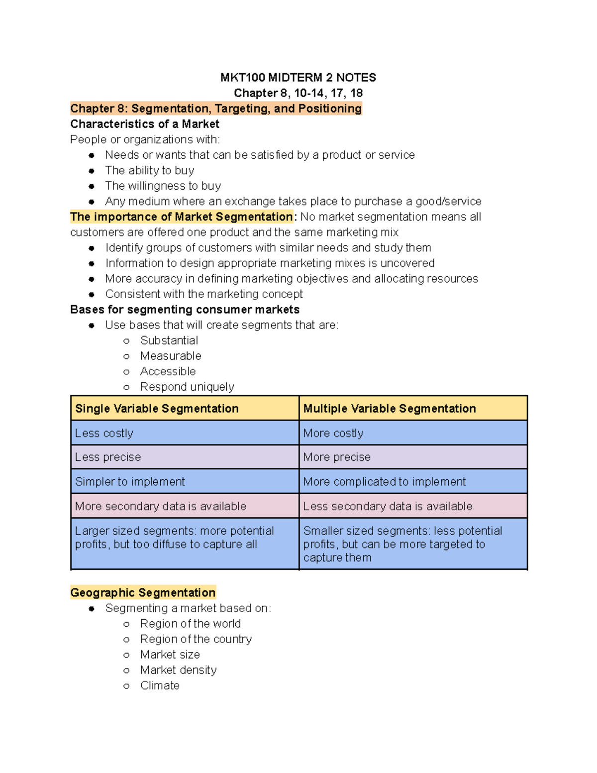 MKT100 Midterm 2 Notes - MKT 100 review content - MKT100 MIDTERM 2 ...