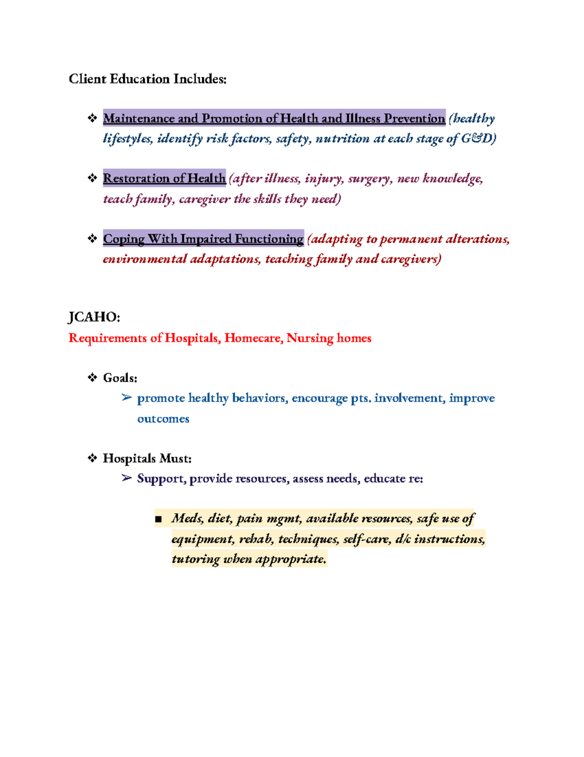 NUR 342 Week #11 Client Education - Client Education Includes ...