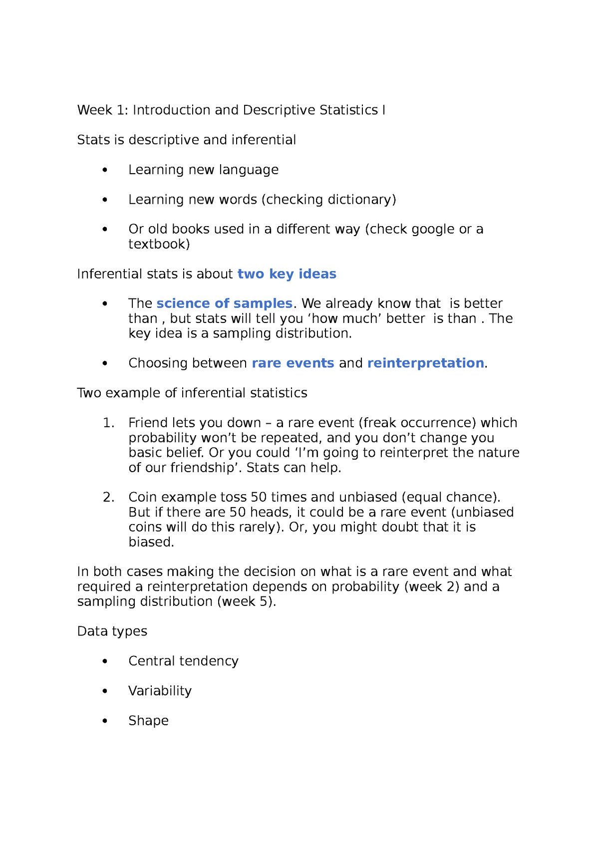 26134 - Business Statistics Week 1 Lecture Notes - Week 1: Introduction ...