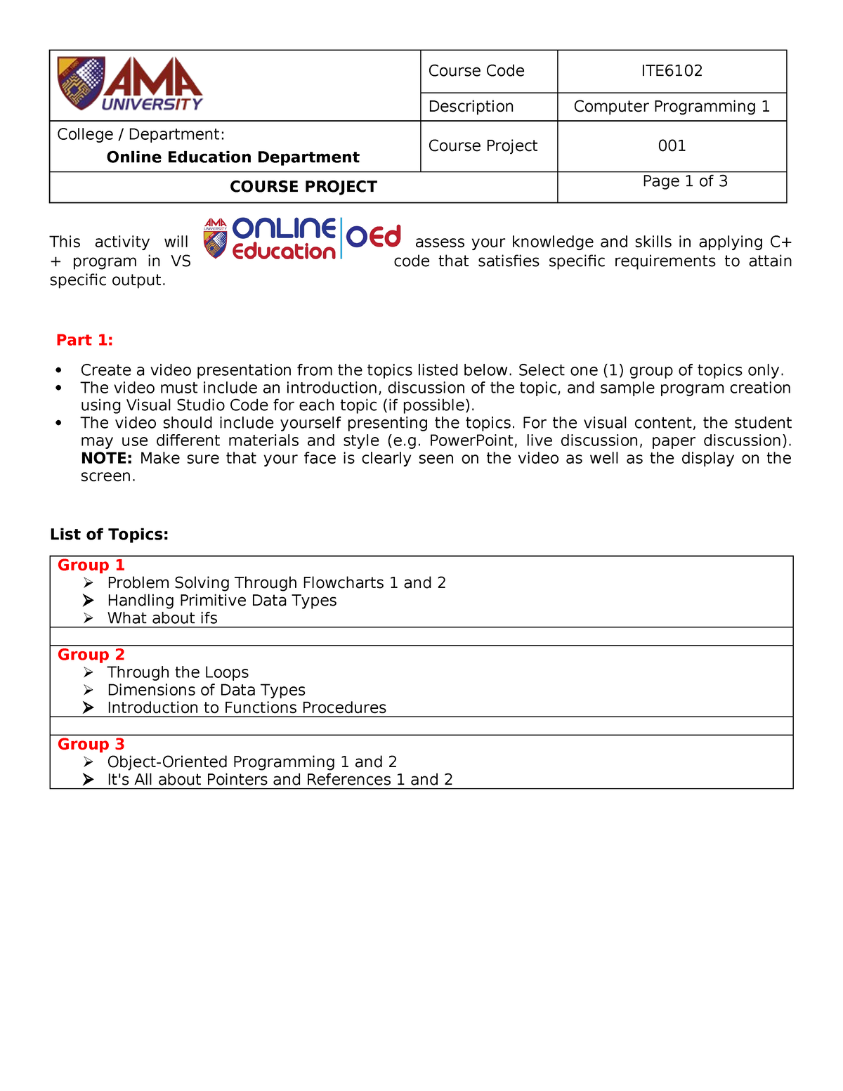 ITE6102 - Course Project - Course Code ITE Description Computer ...