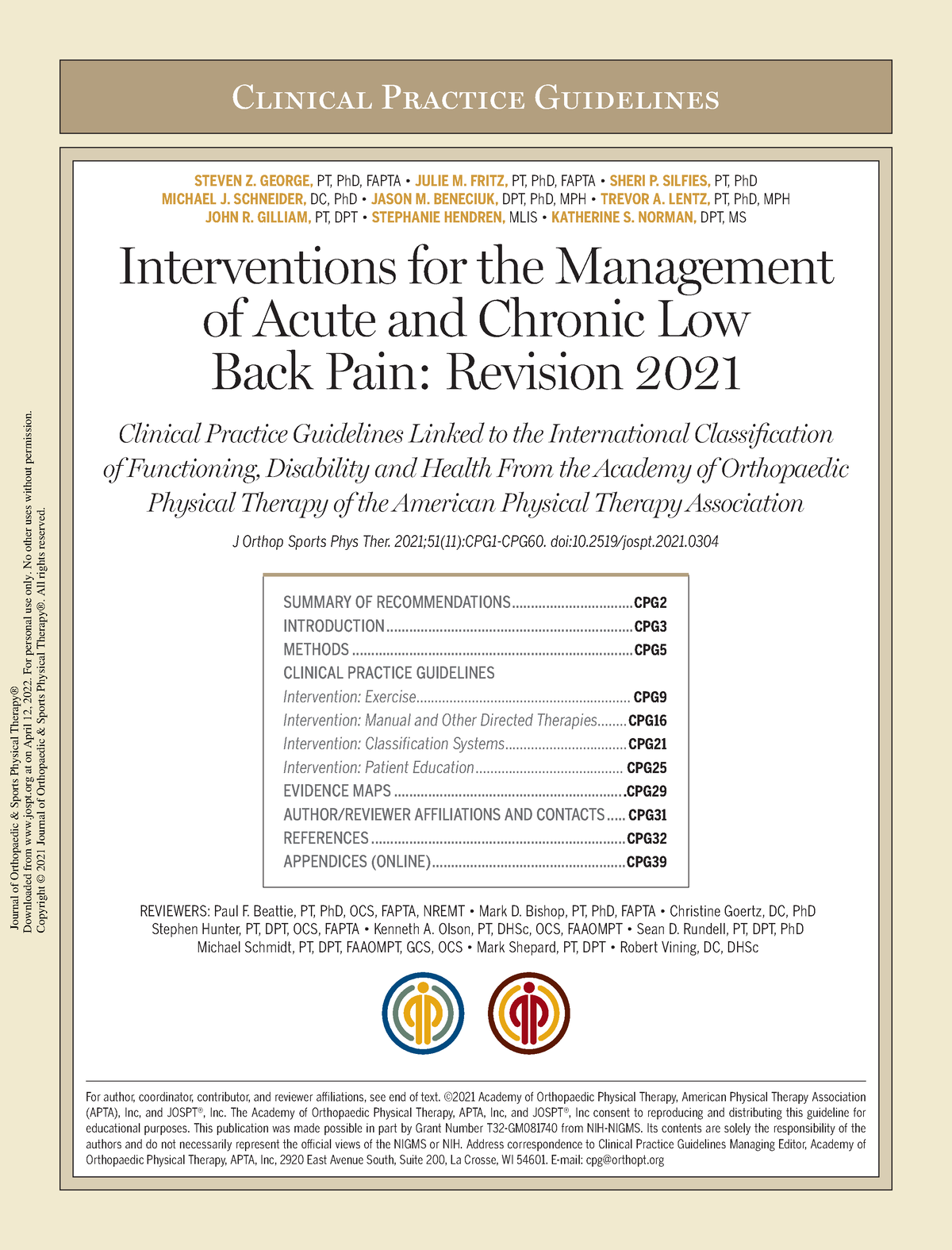 Acute and Chronic Low Back Pain Clinical Practice Guidelines - Clinical ...