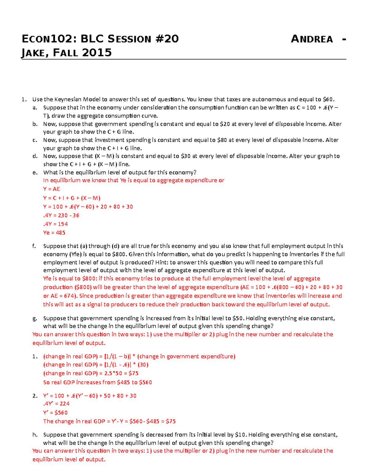 Andrea- Jake Handout 20 Solution - ECON102: BLC SESSION #20 JAKE, FALL ...