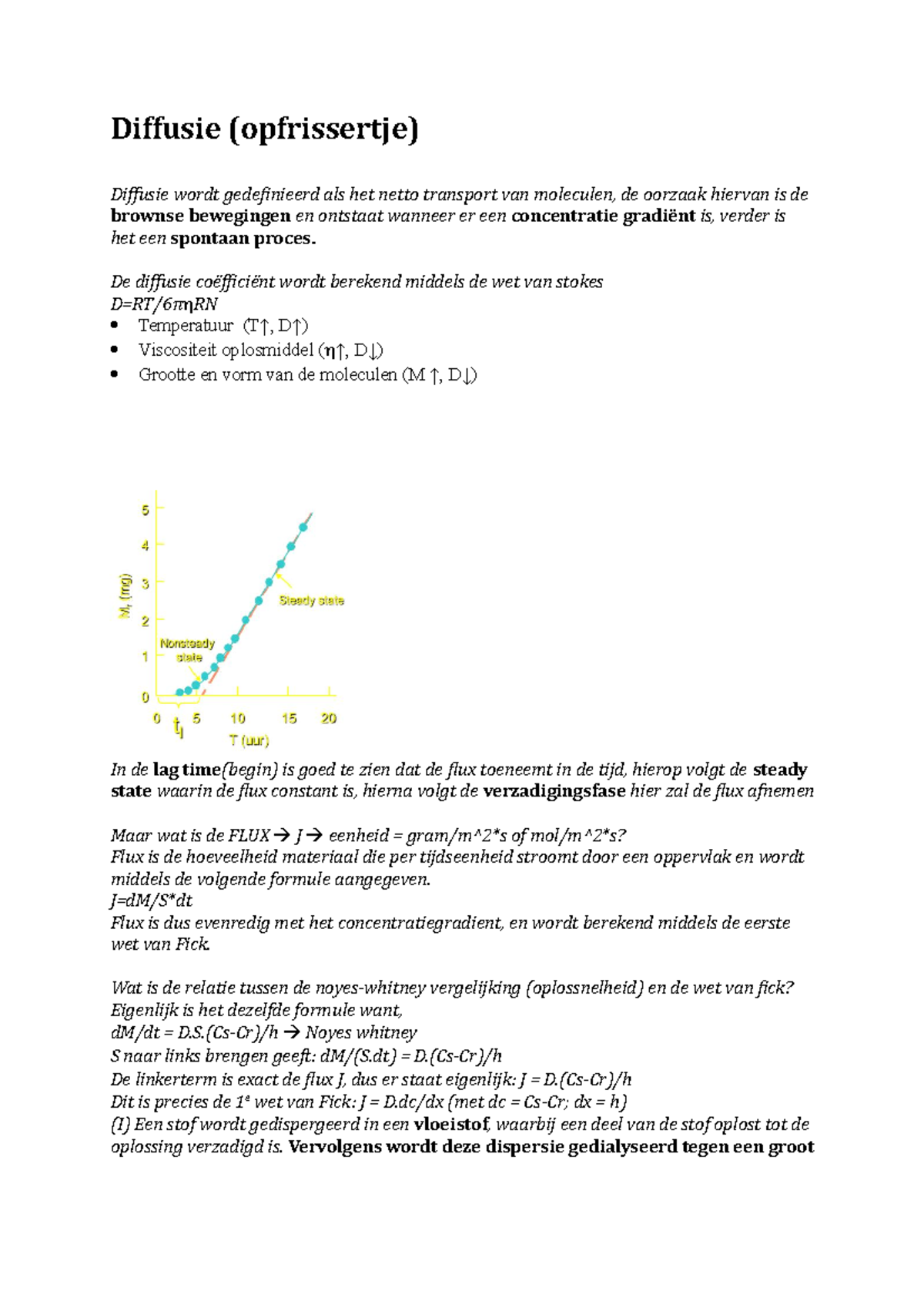 Samenvatting - Difussie - Diffusie (opfrissertje) Diffusie wordt  gedefinieerd als het netto - Studeersnel