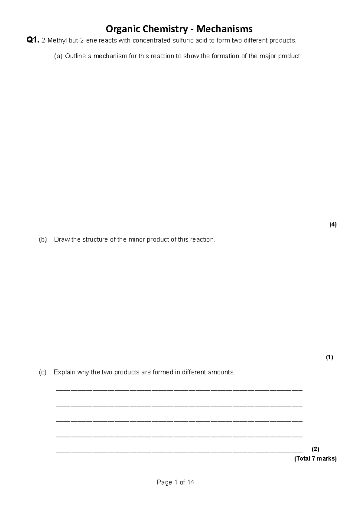 Organic Chemistry- Mechanisms - Q1. 2-methyl But-2-ene Reacts With 