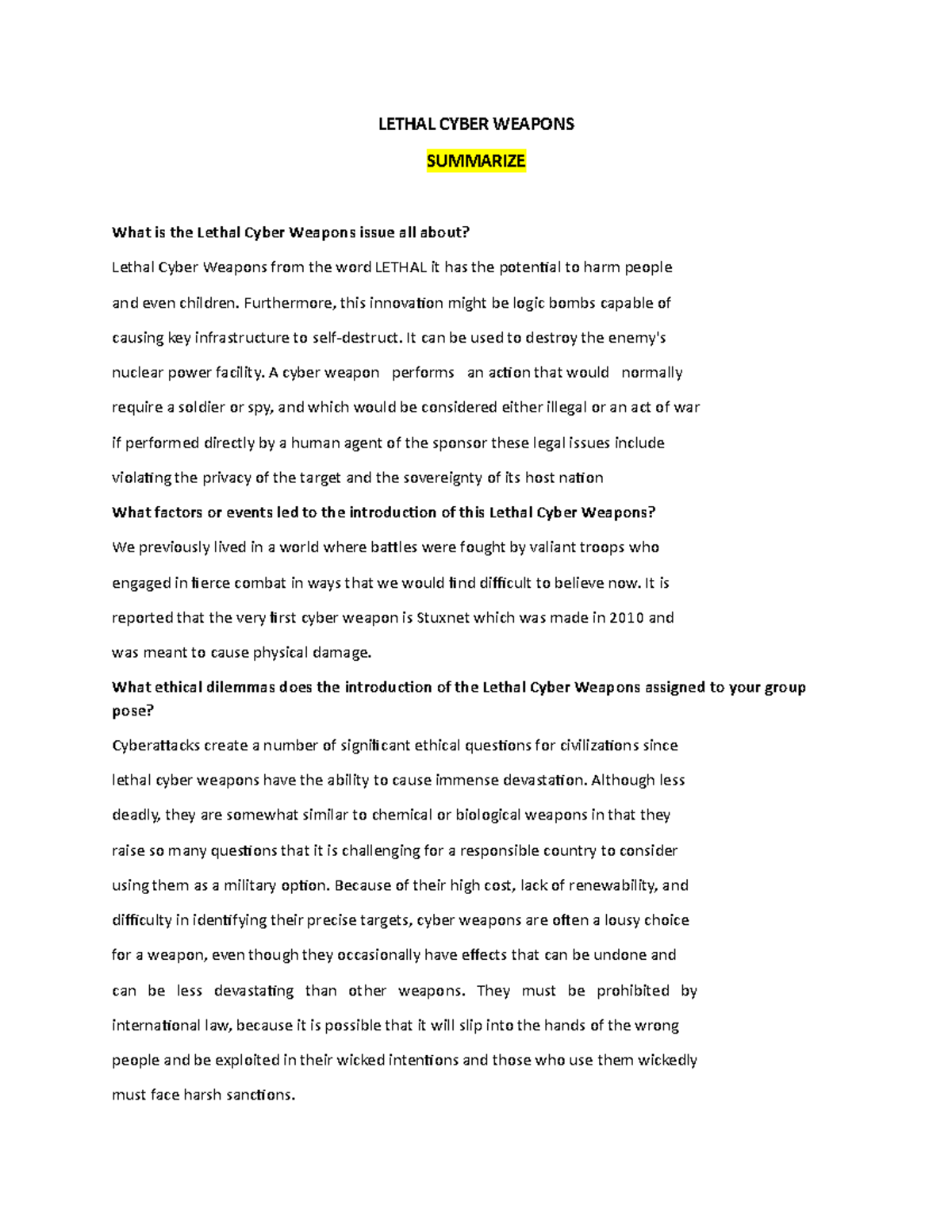 Script...... Lethal Cyber Weapons - LETHAL CYBER WEAPONS SUMMARIZE What ...