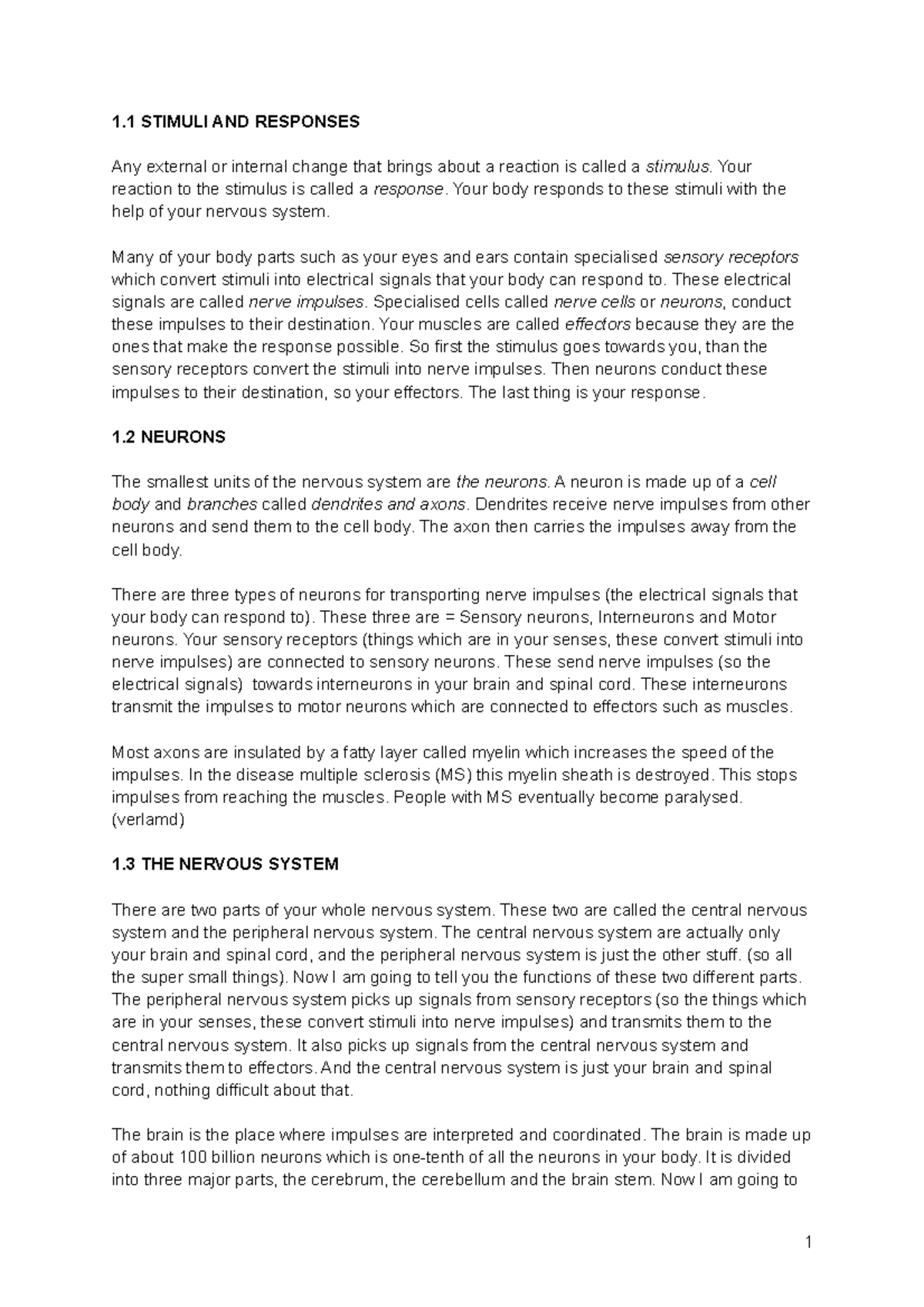 Summary From The Book Bio Chapter Behaviour (tto) - 1 STIMULI AND ...