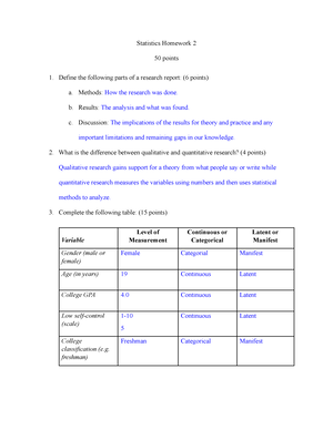 Statistics homework 4 - Statistics Homework 4 50 points Sum of Squared ...