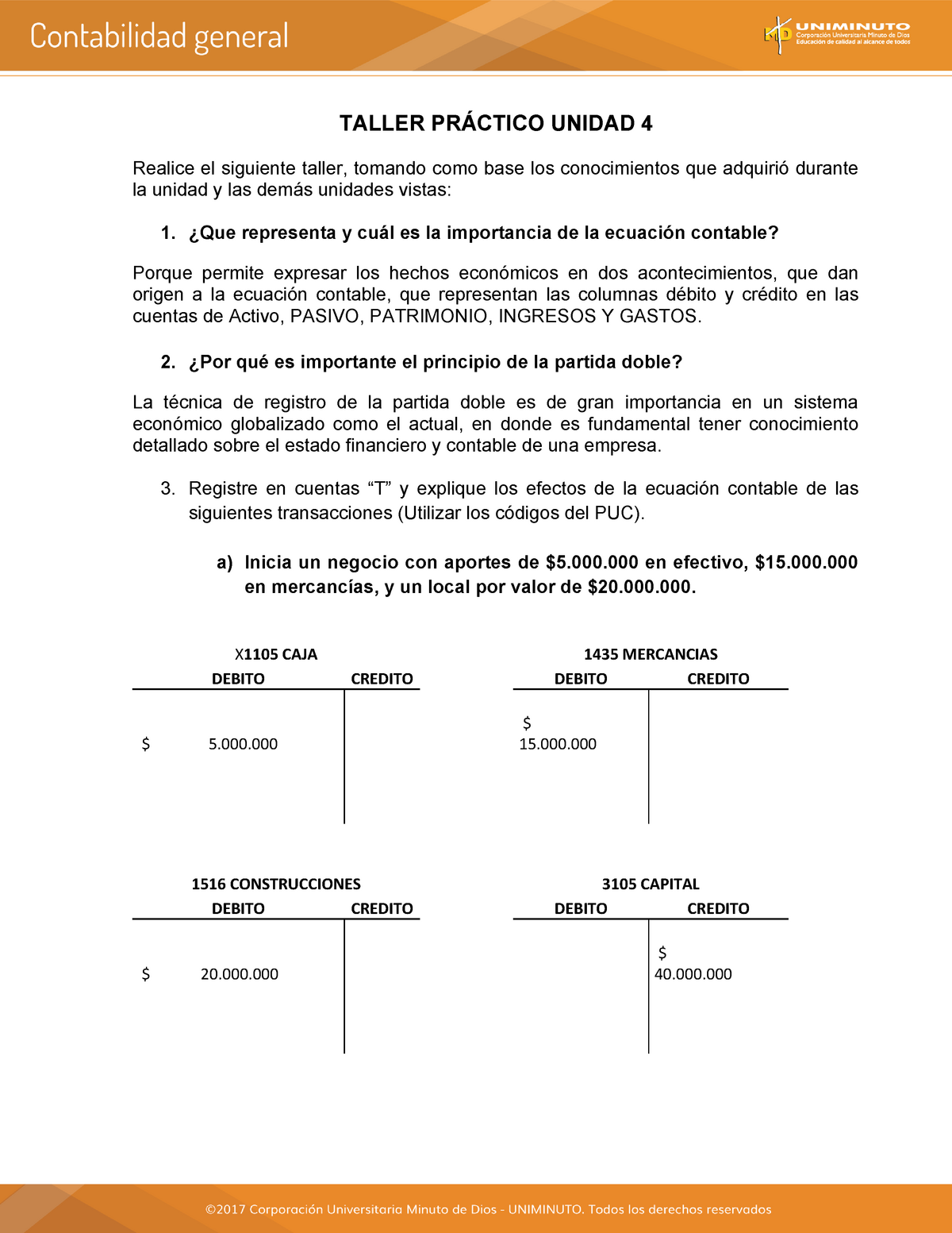 Actividad N° 6 - Taller ECUACION CONTABLE Y PARTIDA DOBLE ...