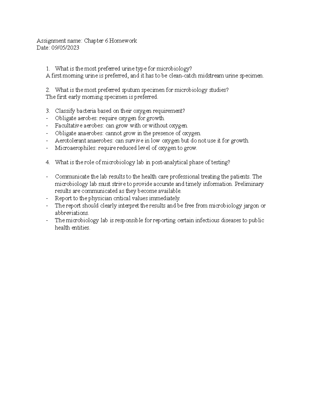 Chapter 6 Homework Assignment Name Chapter 6 Homework Date 09 05 1