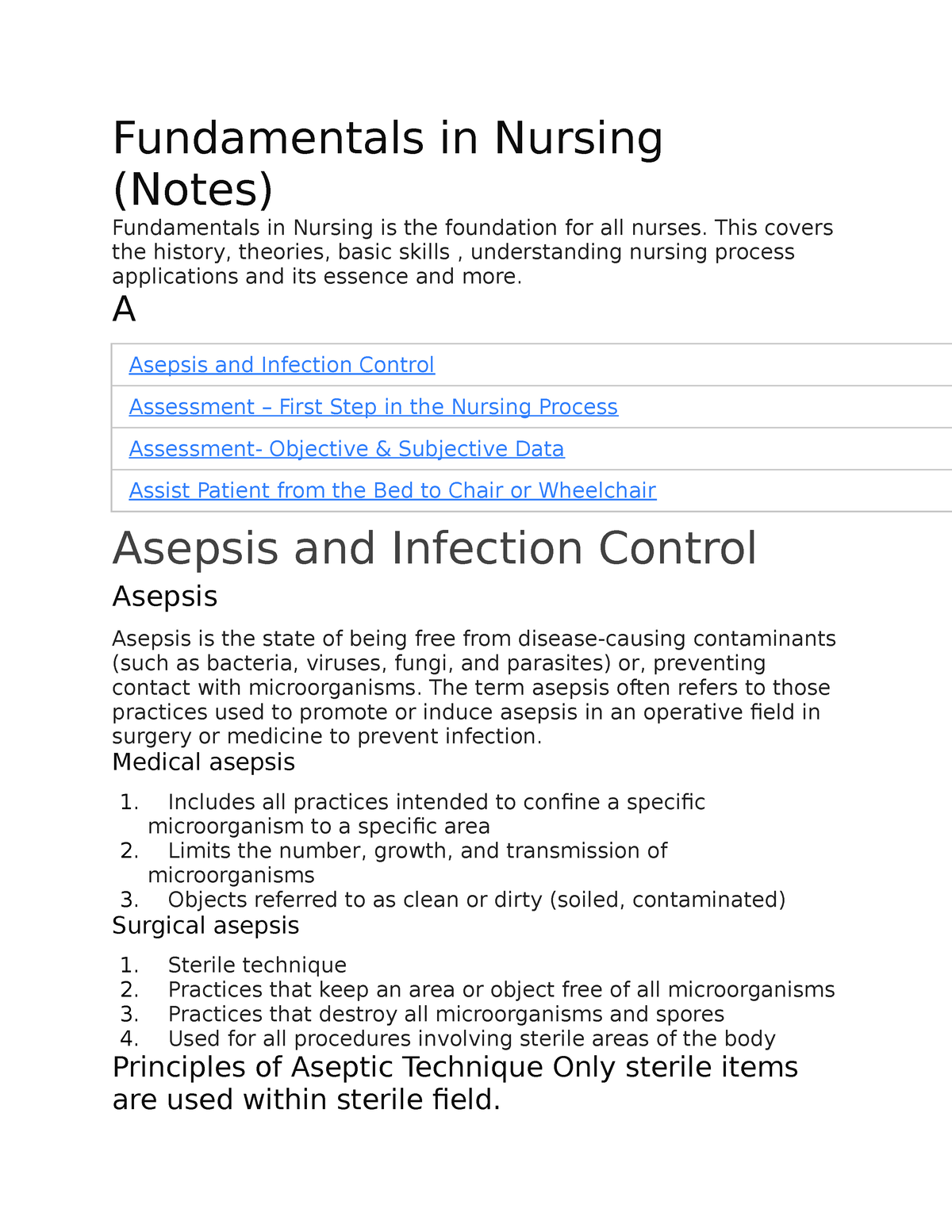 fundamentals of nursing assignment