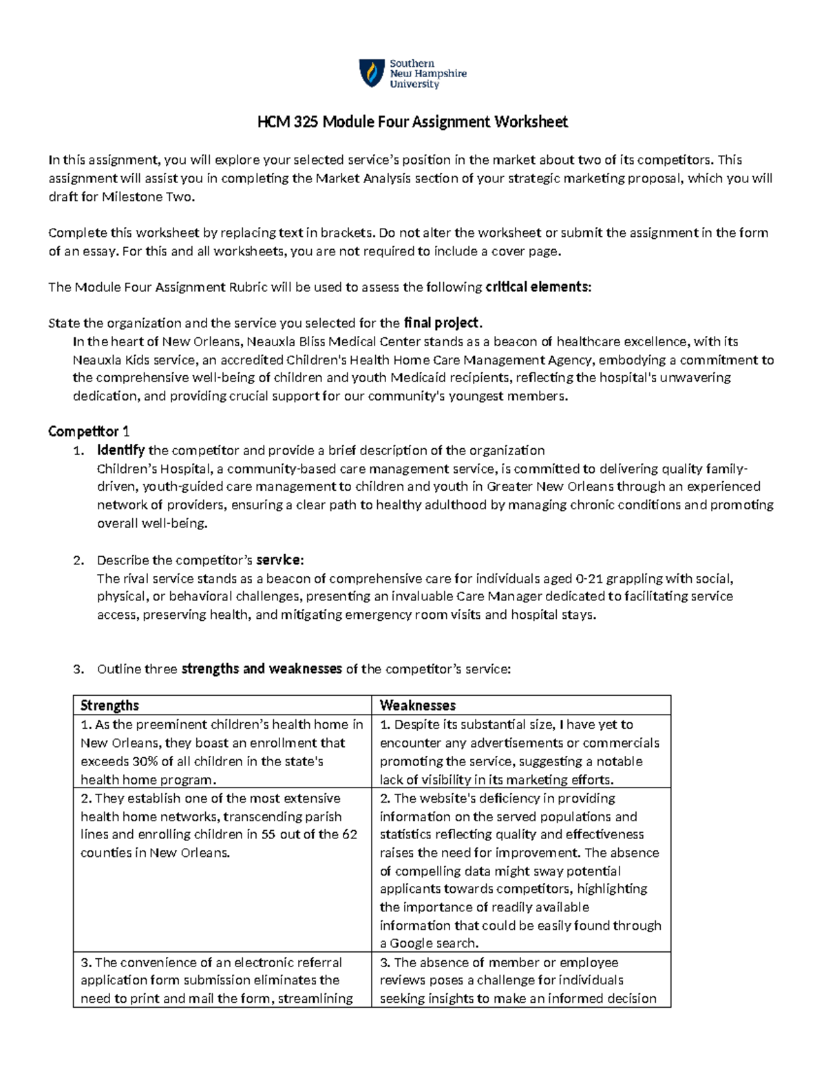 HCM 325 Module Four Assignment Worksheet - This assignment will assist ...