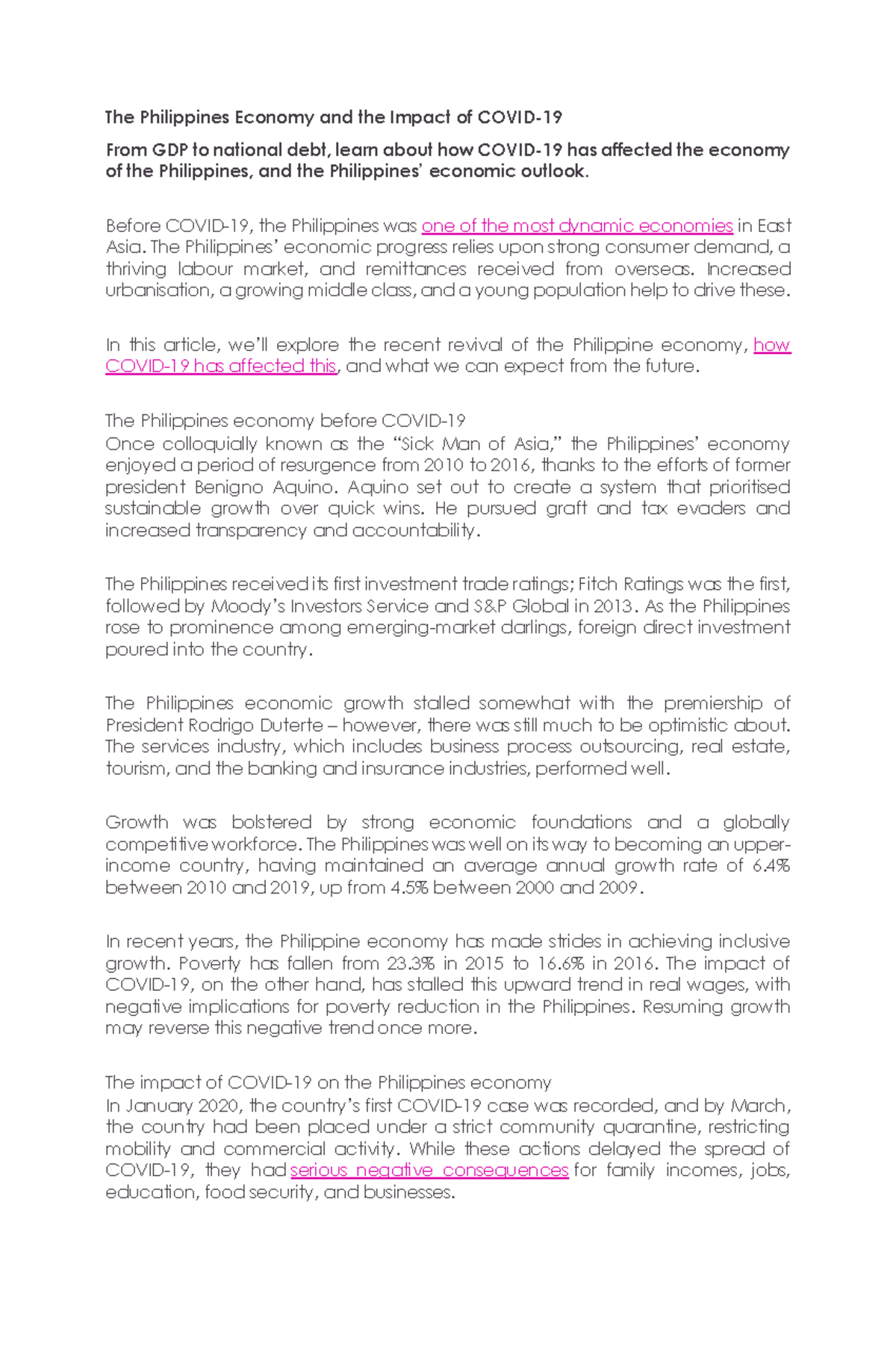 Readings-maseco report - The Philippines Economy and the Impact of ...