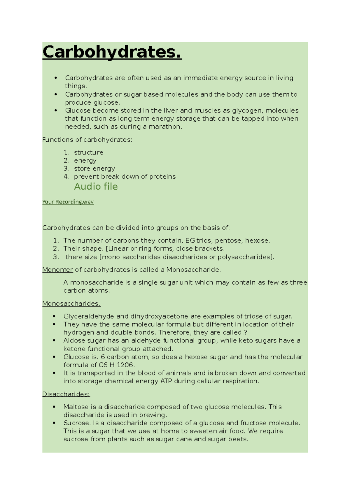 Carbohydrates Cell biology Studocu