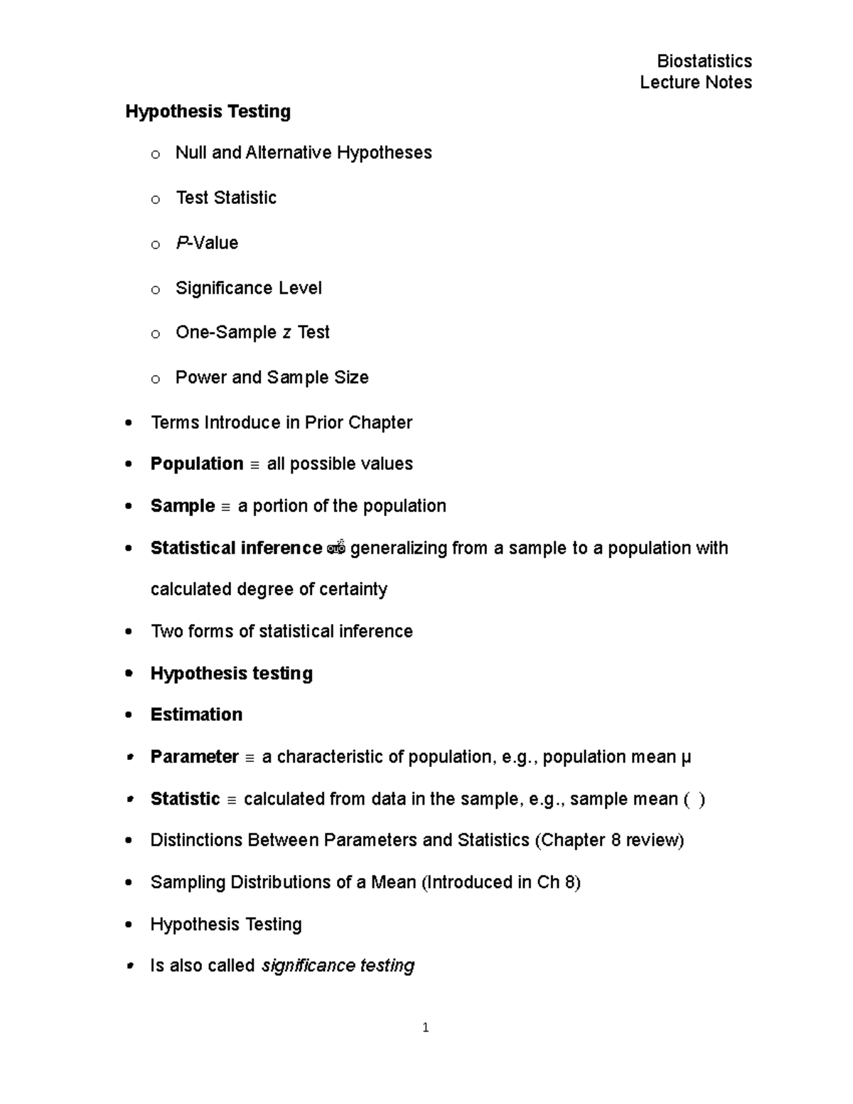 hypothesis testing mba notes