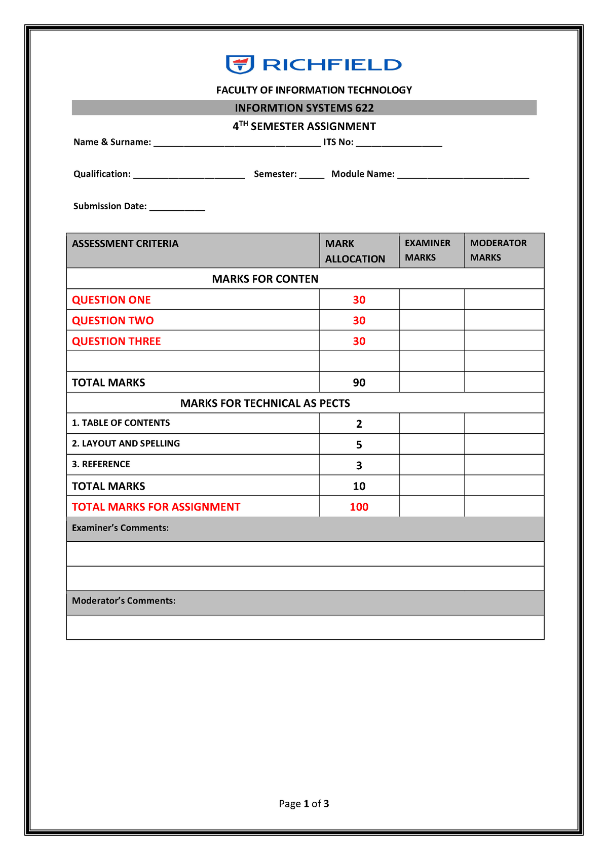 IS 622 assignment - Page 1 of 3 FACULTY OF INFORMATION TECHNOLOGY ...