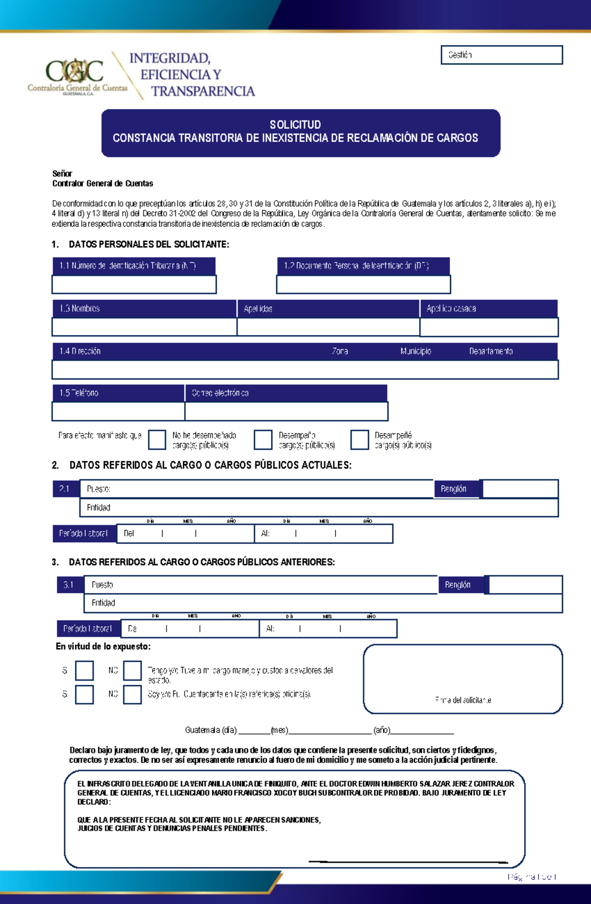 Solicitud Finiquito2019 EL INFRASCRITO DELEGADO DE LA VENTANILLA