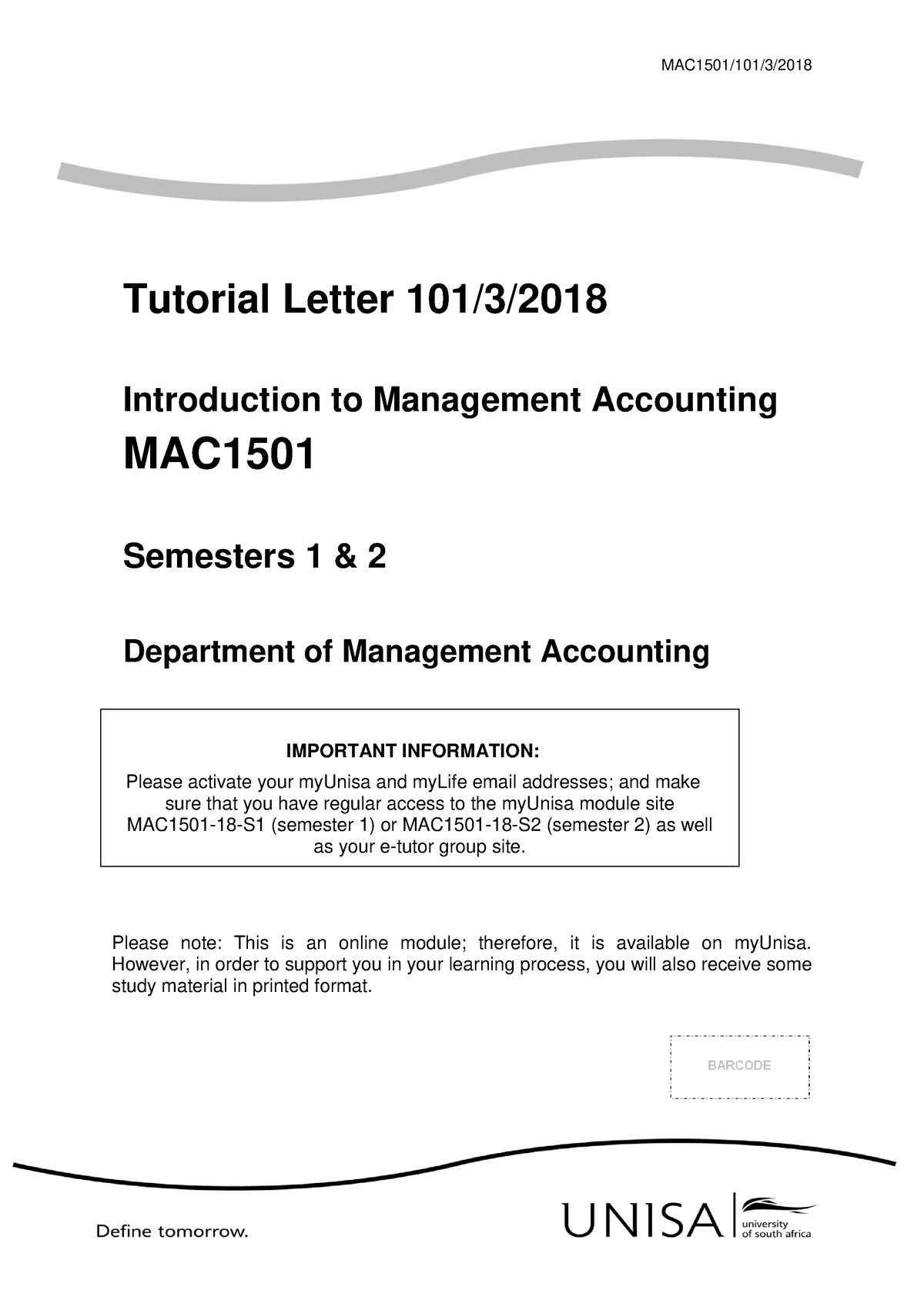 MAC1501-TL101-2018 - Assignment - MAC1501/101/3/ Tutorial Letter 101/3 ...