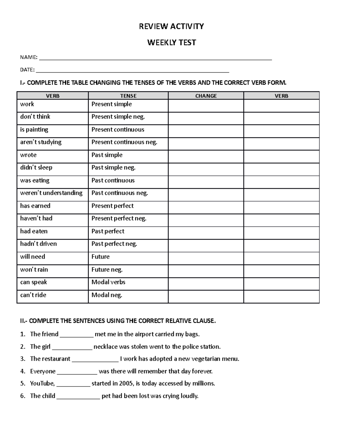 Review Activity MS - Mixjismkmx - REVIEW ACTIVITY WEEKLY TEST NAME ...