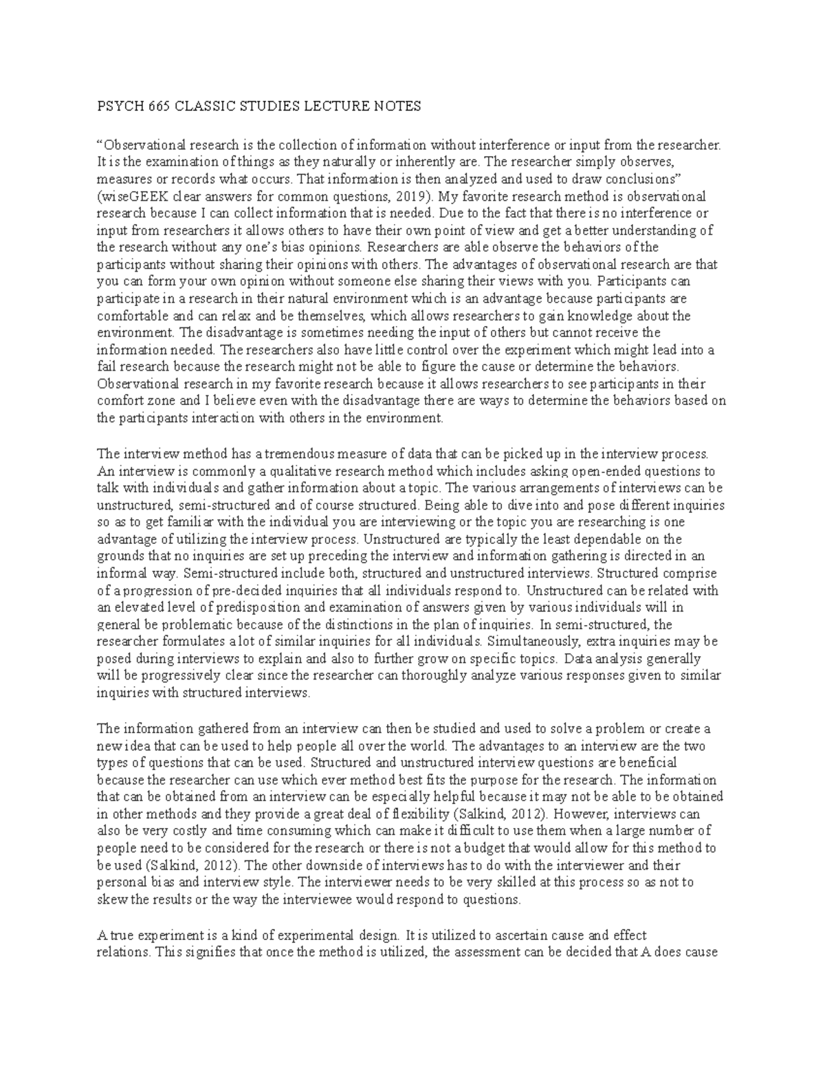 PSYCH 665 Classic Studies Lecture Notes - PSYCH 665 CLASSIC STUDIES ...