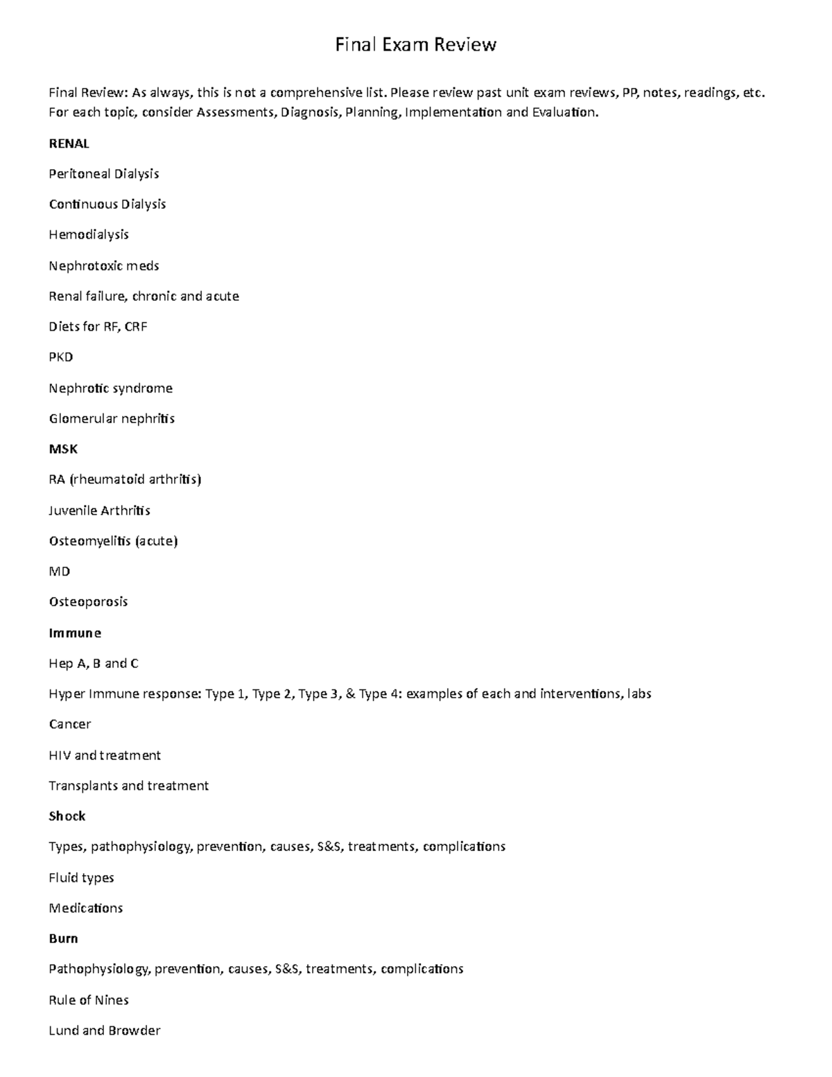 Final review 2021 - Final Exam Review Final Review: As always, this is ...