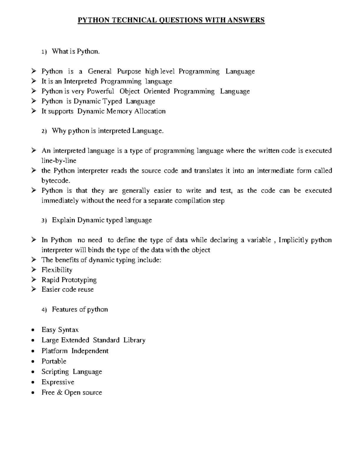 Python Technical Questions WITH Answers - PYTHON TECHNICAL QUESTIONS ...