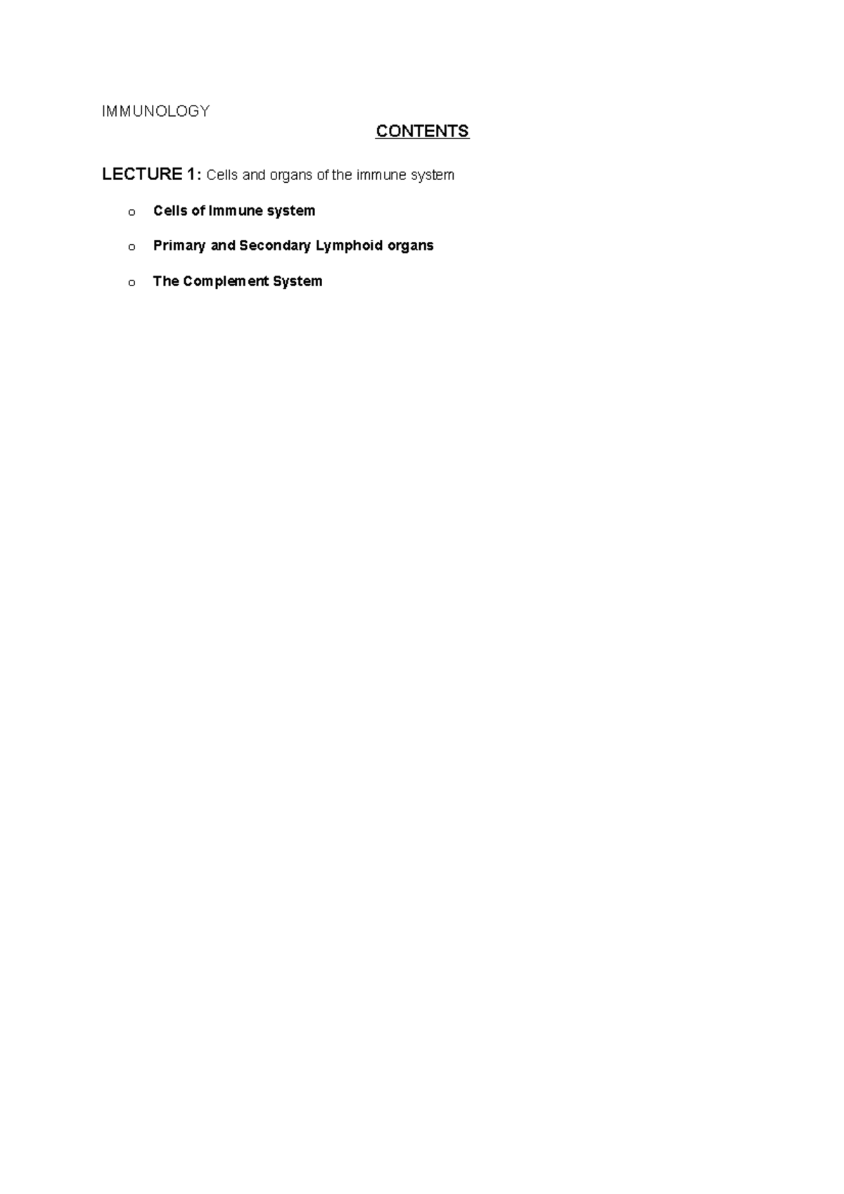 Lecture 1: Cells and organs of the immune system - IMMUNOLOGY CONTENTS ...