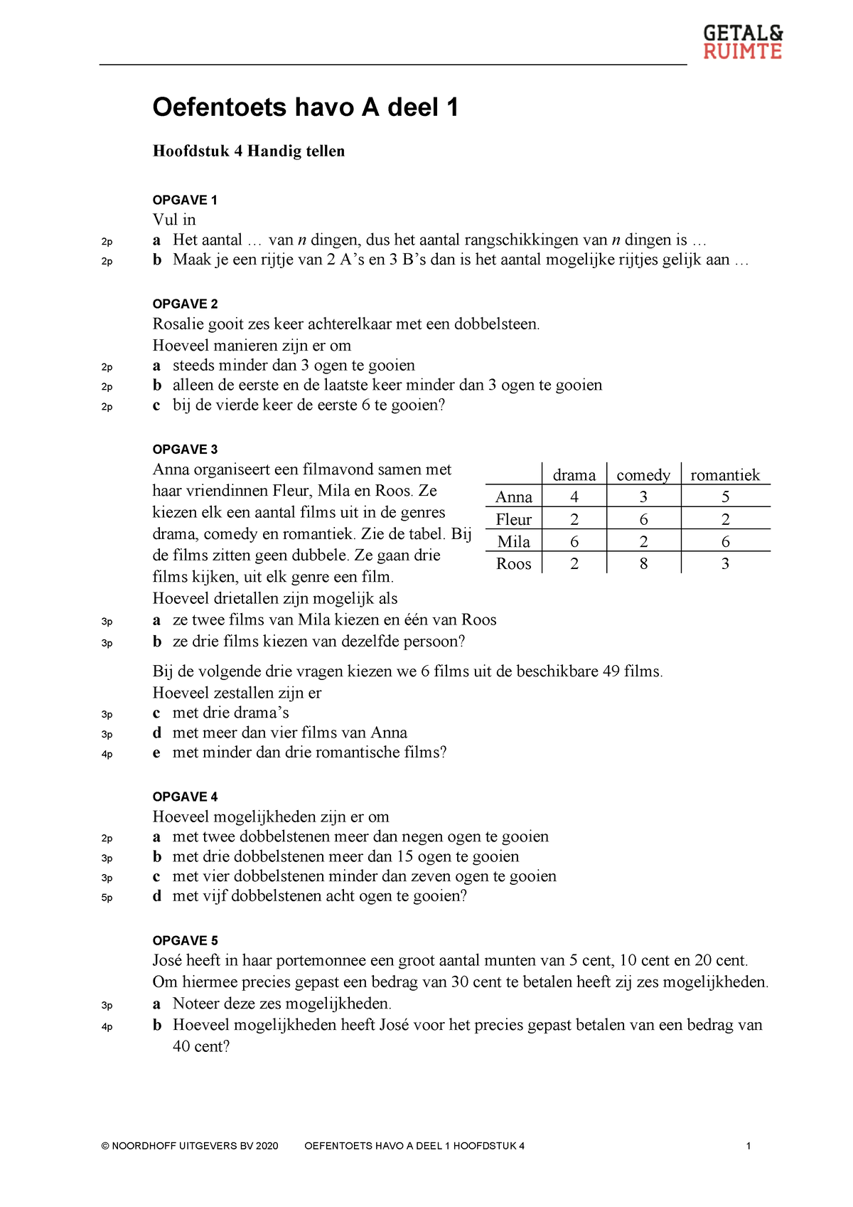 Oefentoets H4 - © NOORDHOFF UITGEVERS BV 2020 OEFENTOETS HAVO A DEEL 1 ...