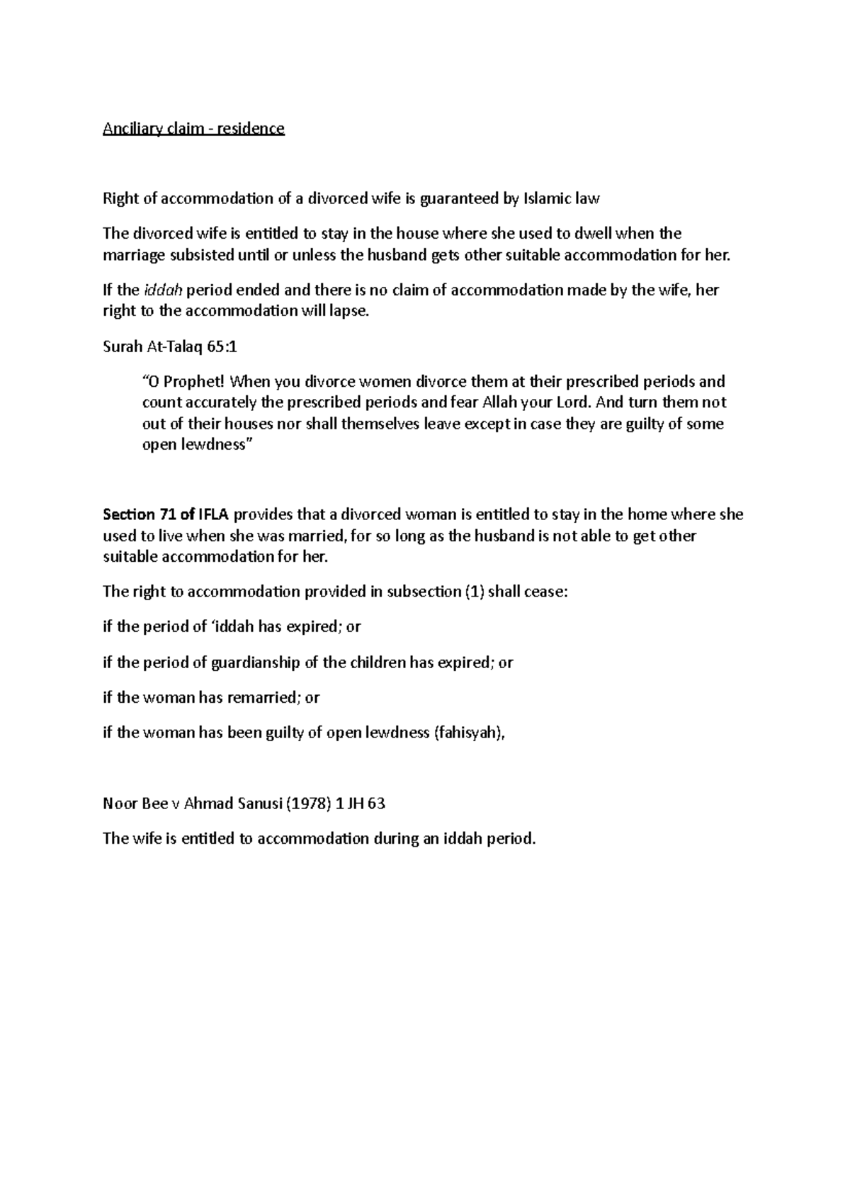 Anciliary claim - residence - Anciliary claim - residence Right of ...
