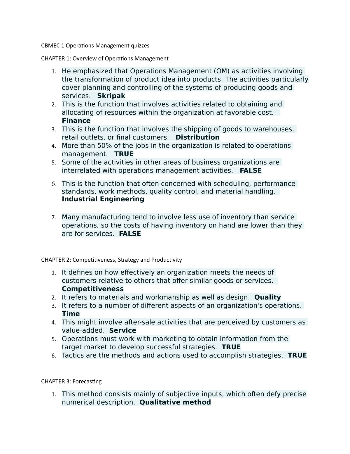 Cbmec 1 Operations Management Quizzes And Reviewer - CBMEC 1 Operations ...