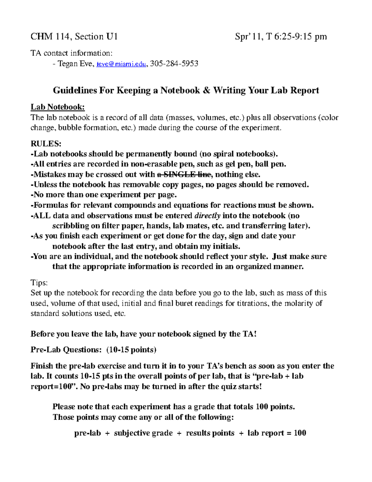 CHM 114 report guide example Spr11 - CHM 114, Section U1 pm Spr’11, T 6 ...