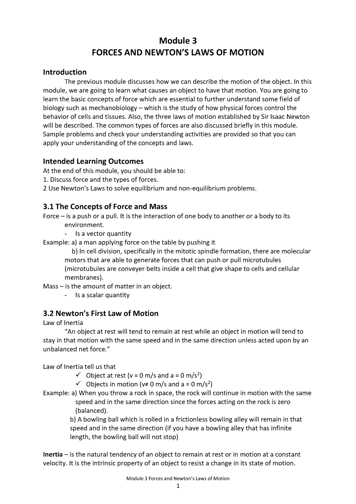 Module 3 Forces And Newtons Laws Of Motion - Module 3 Forces And Newton ...