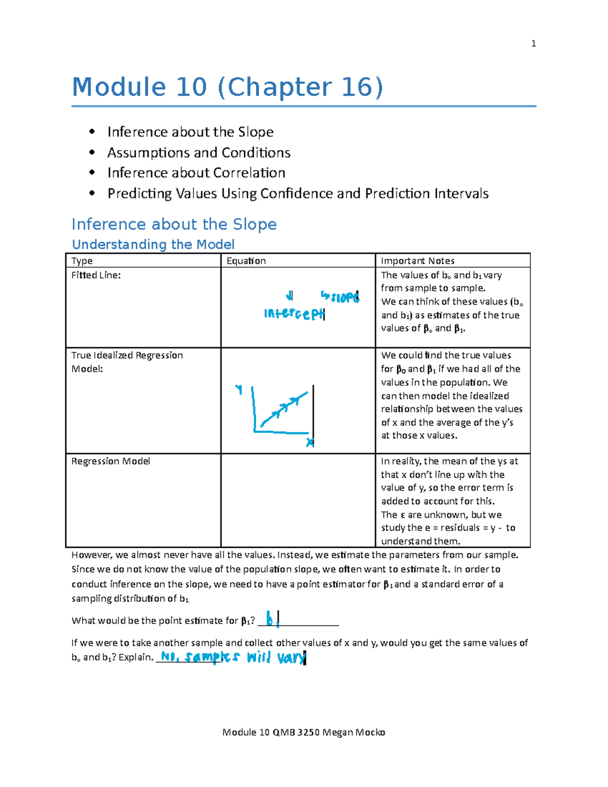 Module 10 Notes - Module 10 (Chapter 16) Inference about the Slope ...