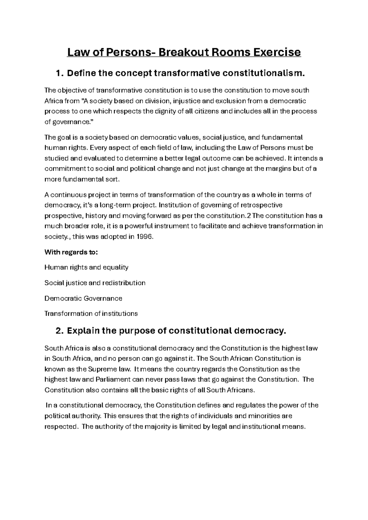 Law of PersonsBreakout Rooms Define the concept transformative