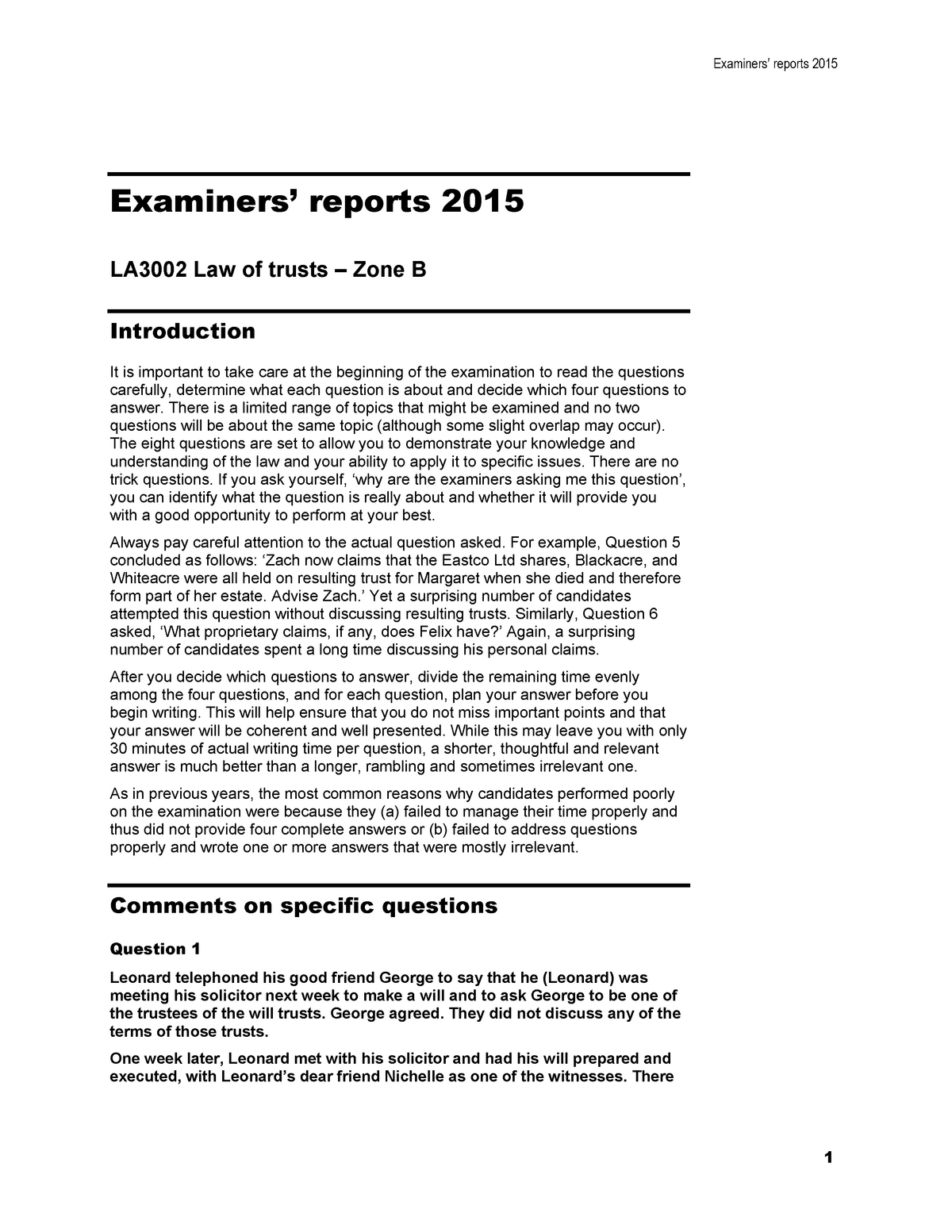 Trusts Report 2015 B - Examiners’ Reports 2015 Examiners’ Reports 2015 ...