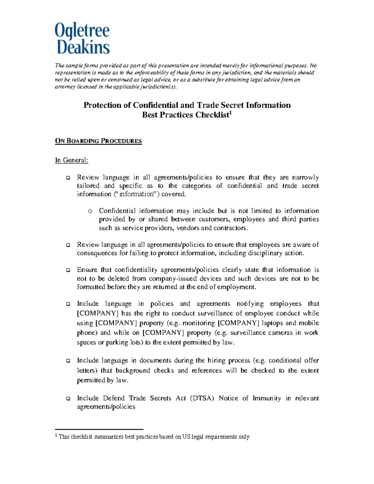 Protection Of Confidential Information Checklist Pdf Version - RI-H ...