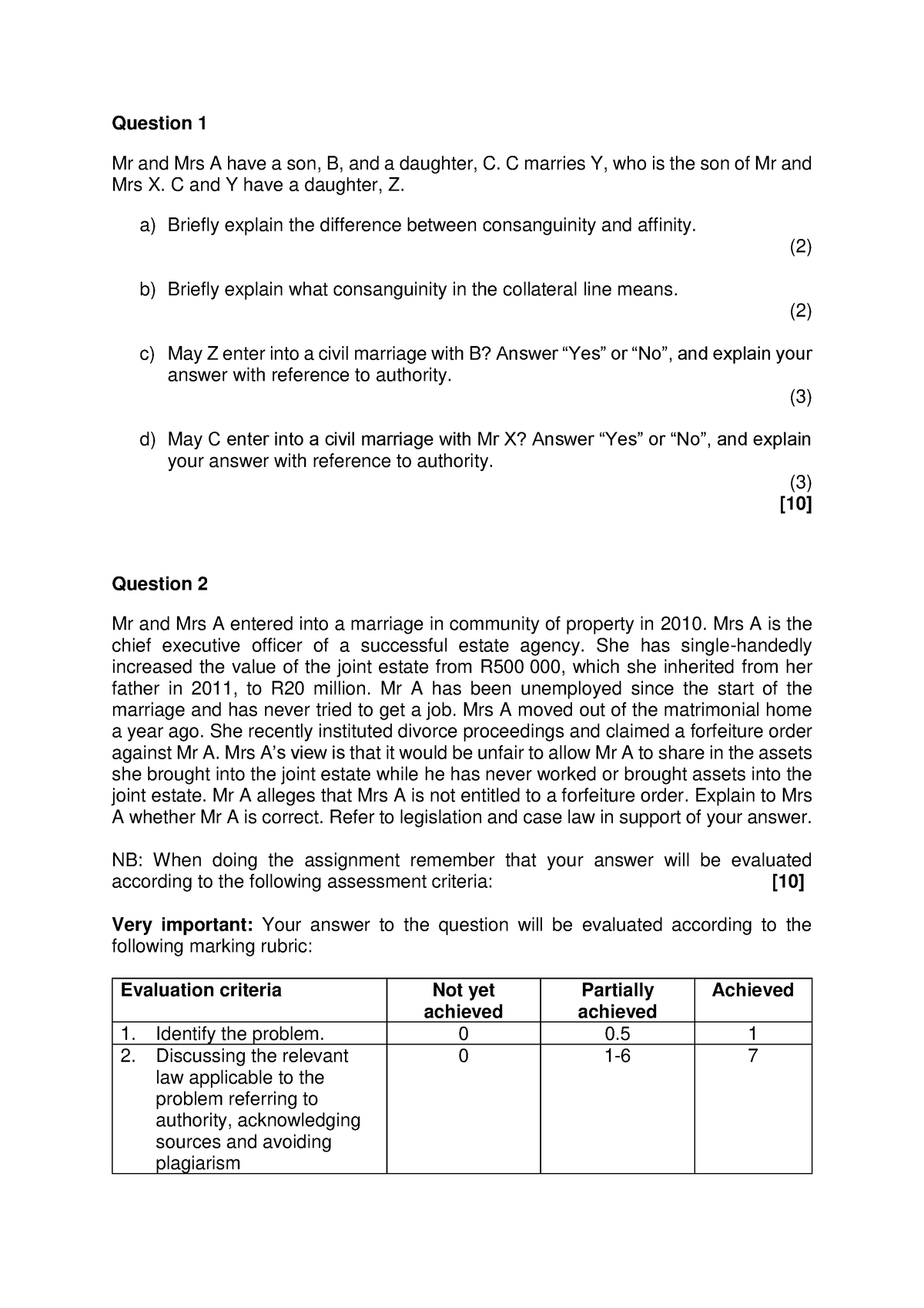 Assignment 2 - PVL2601 - Semester 1 2023 - Question 1 Mr And Mrs A Have ...