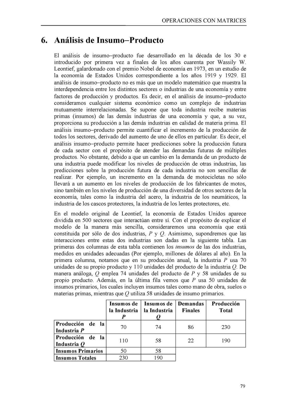 Análisis de Insumo Producto-Matrices - Randy Fernández - OPERACIONES CON  MATRICES 6. Análisis de - Studocu