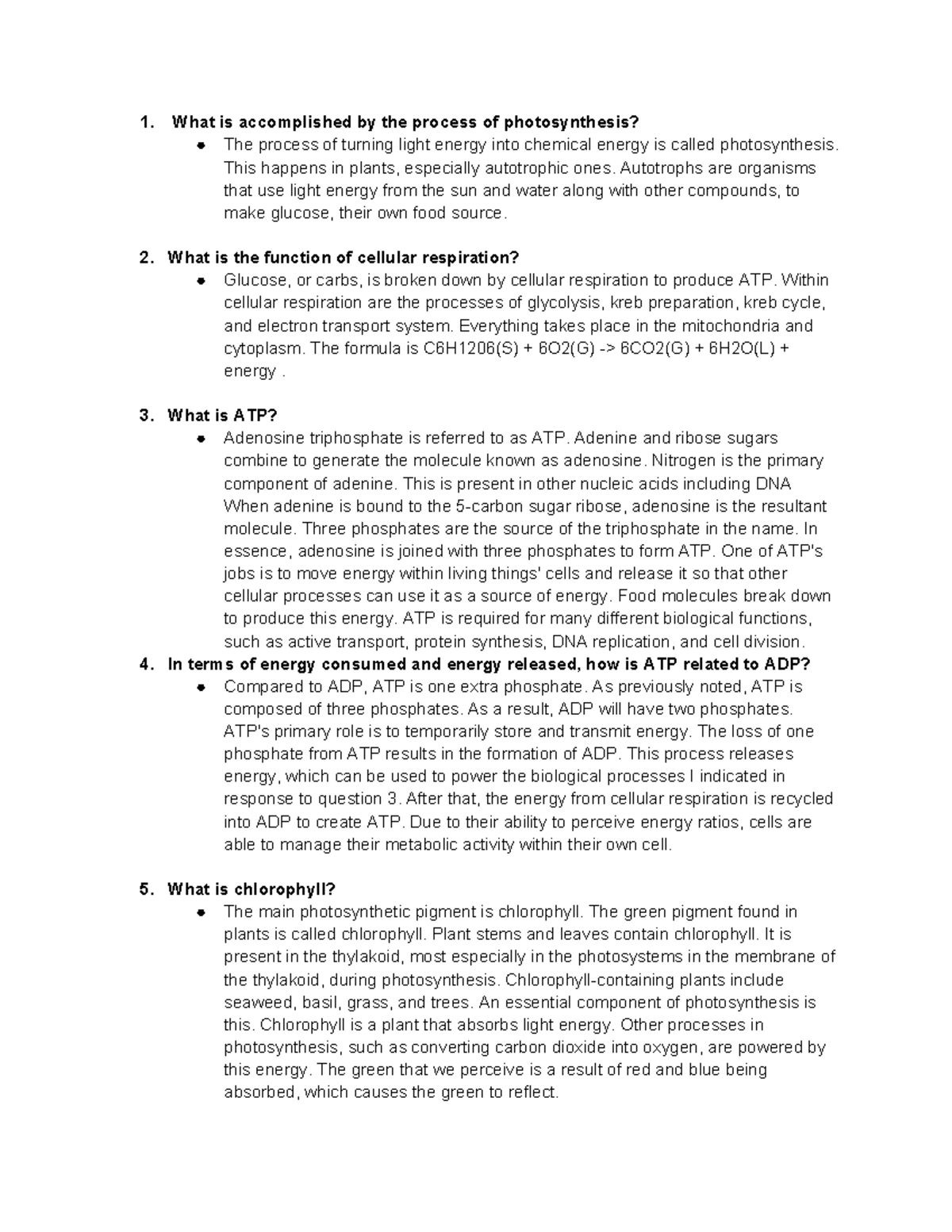 Bio questions chapter 5 - What is accomplished by the process of ...