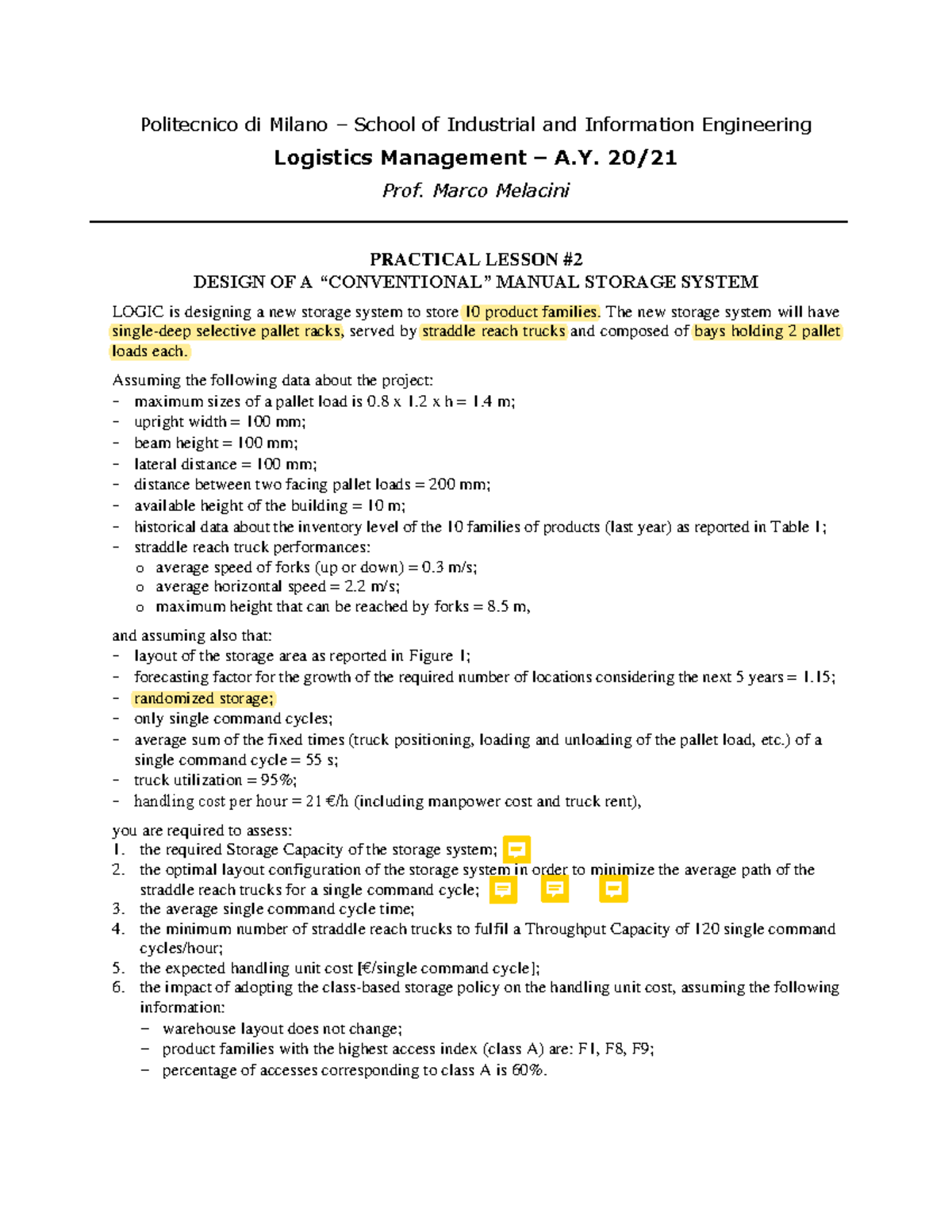 Practical Lesson 2 - Logistics Management - Politecnico di Milano ...