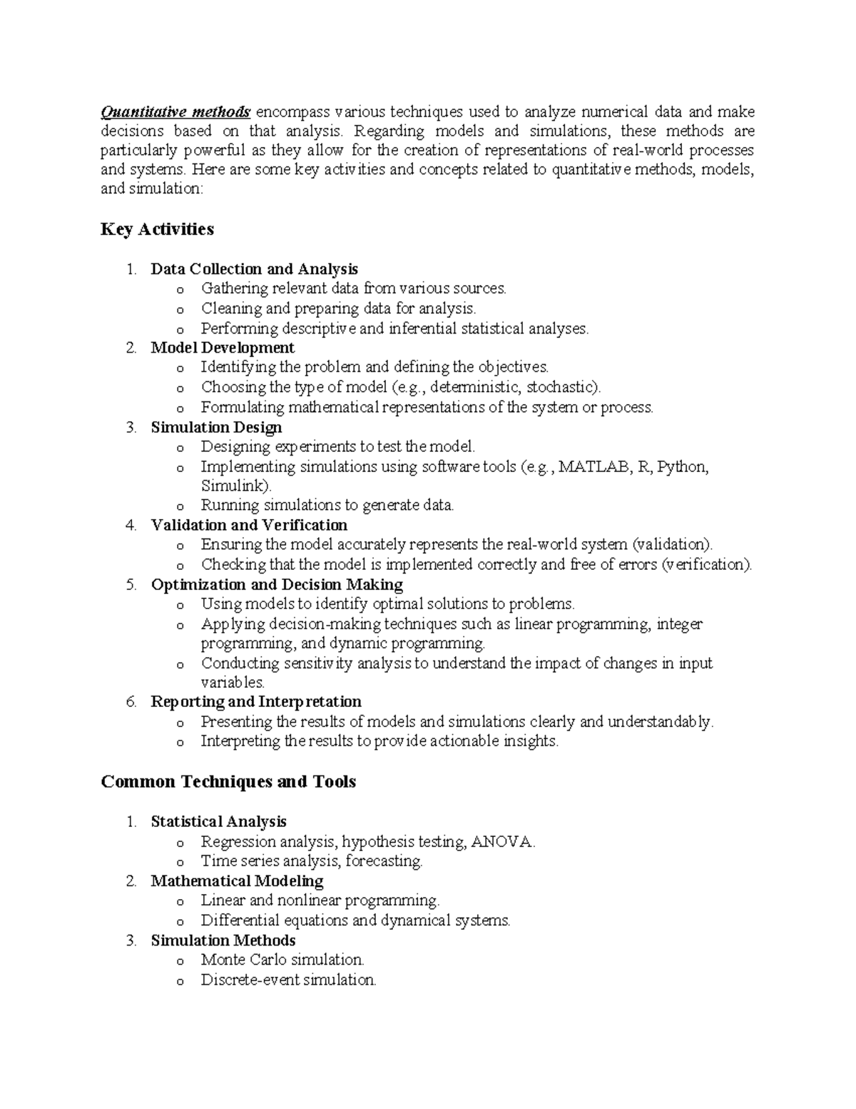 Lecture - Elements of Simulation analysis and Activity - Quantitative ...