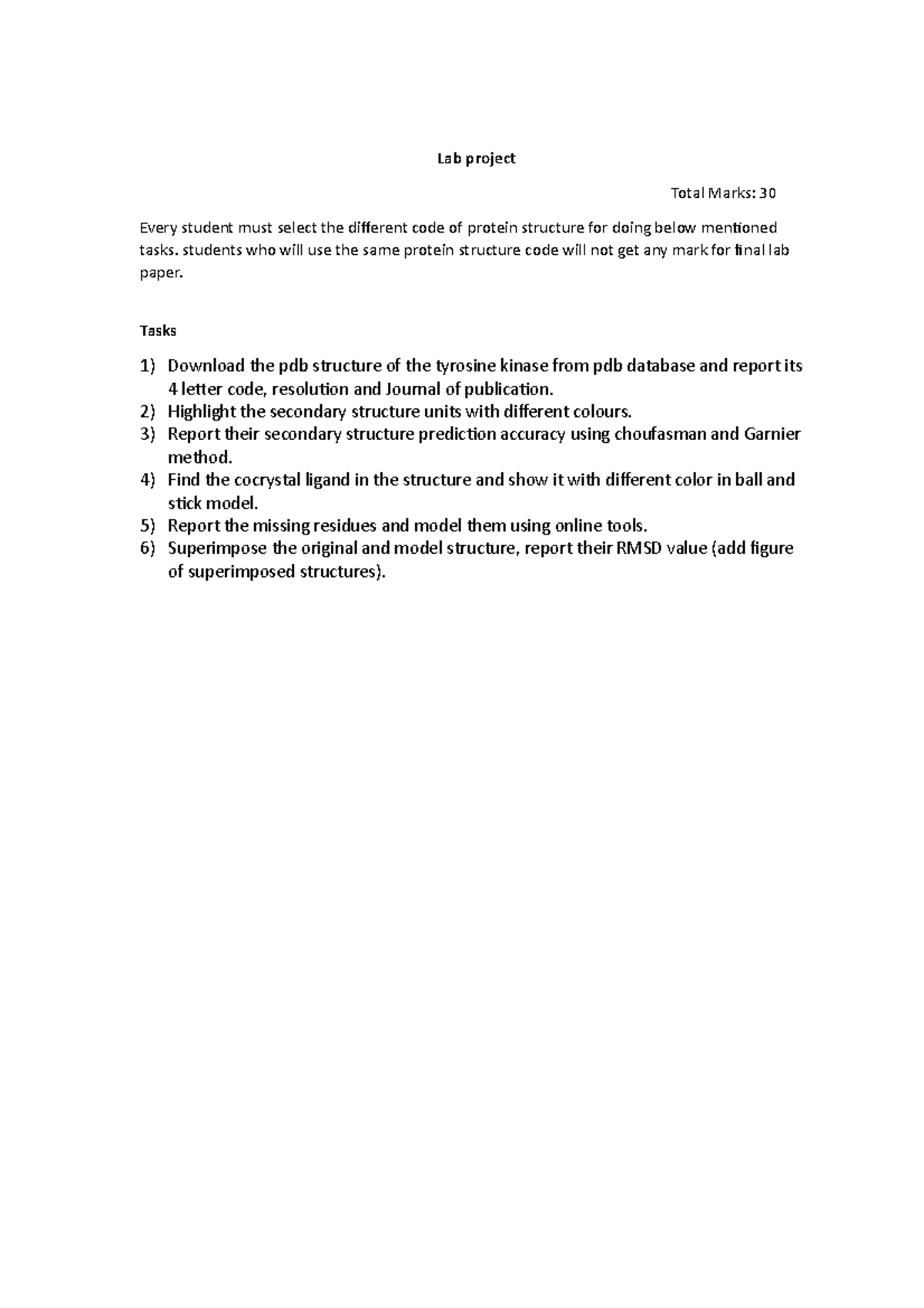 Final-lab exam-project - Lab project Total Marks: 30 Every student must ...