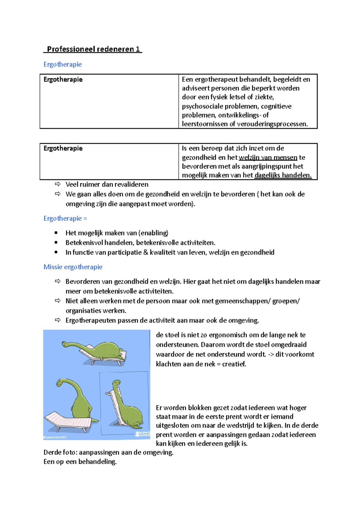 Samenvatting PR1 - Professioneel Redeneren 1 Ergotherapie Ergotherapie ...