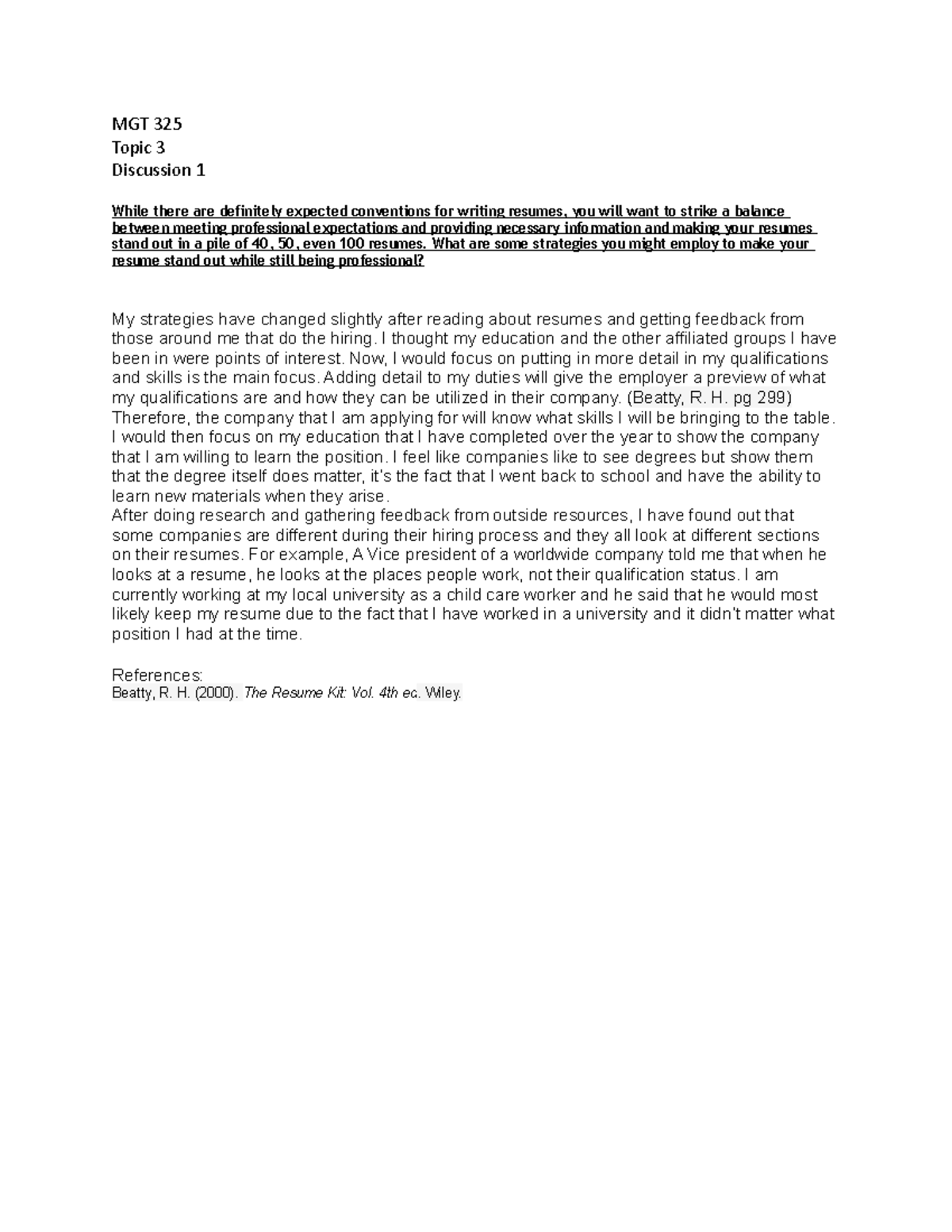 Mgt 325 Topic 3 Discussion 1 Mgt 325 Topic 3 Discussion 1 While There