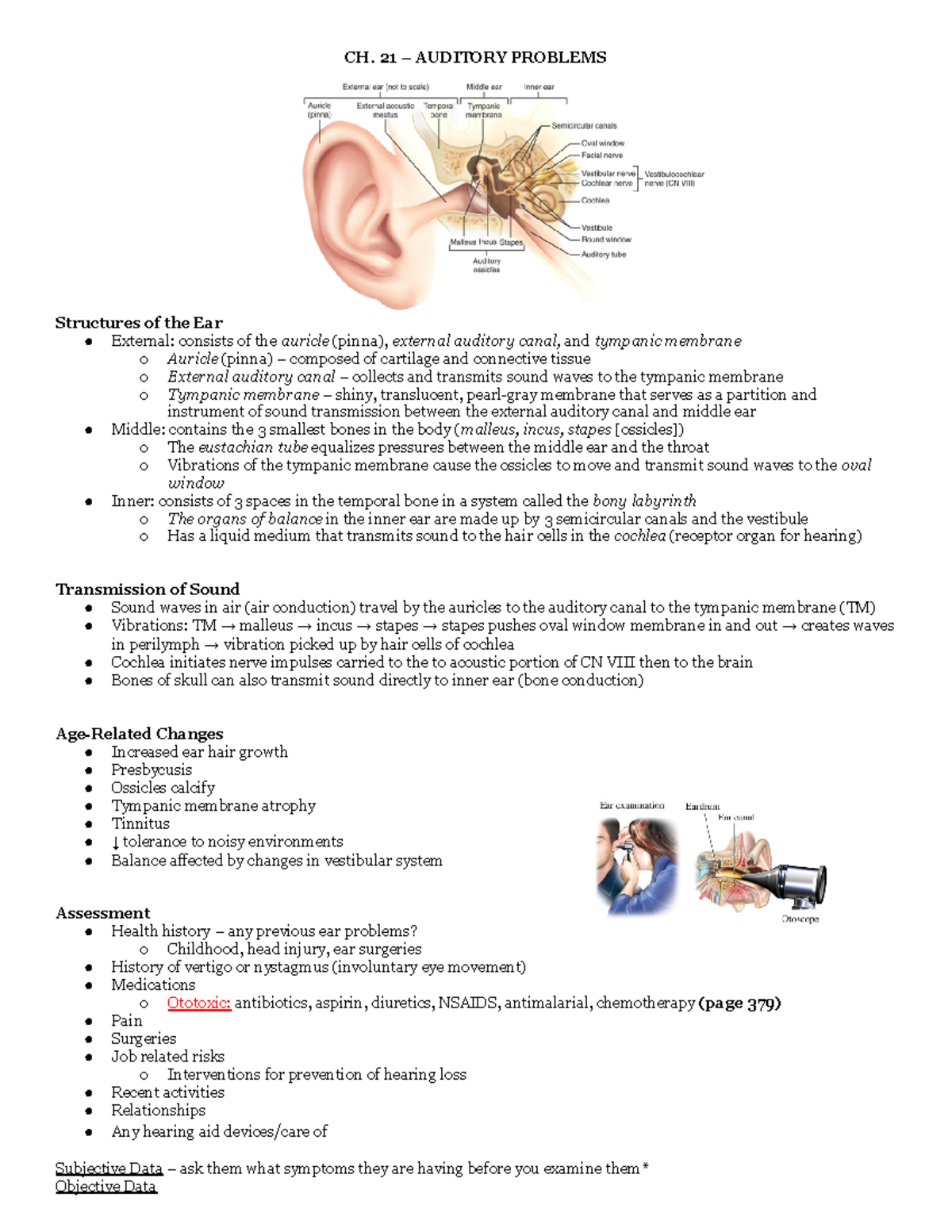 Auditory Problems - CH. 21 – AUDITORY PROBLEMS Structures of the Ear ...