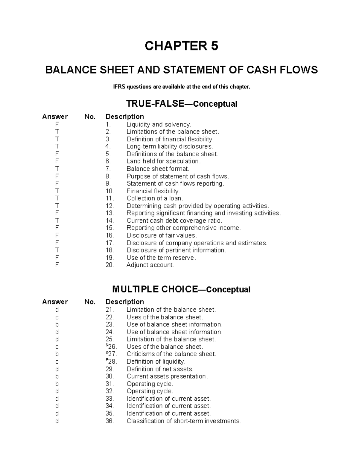 Ch05 - jjlogjk - CHAPTER 5 BALANCE SHEET AND STATEMENT OF CASH FLOWS ...